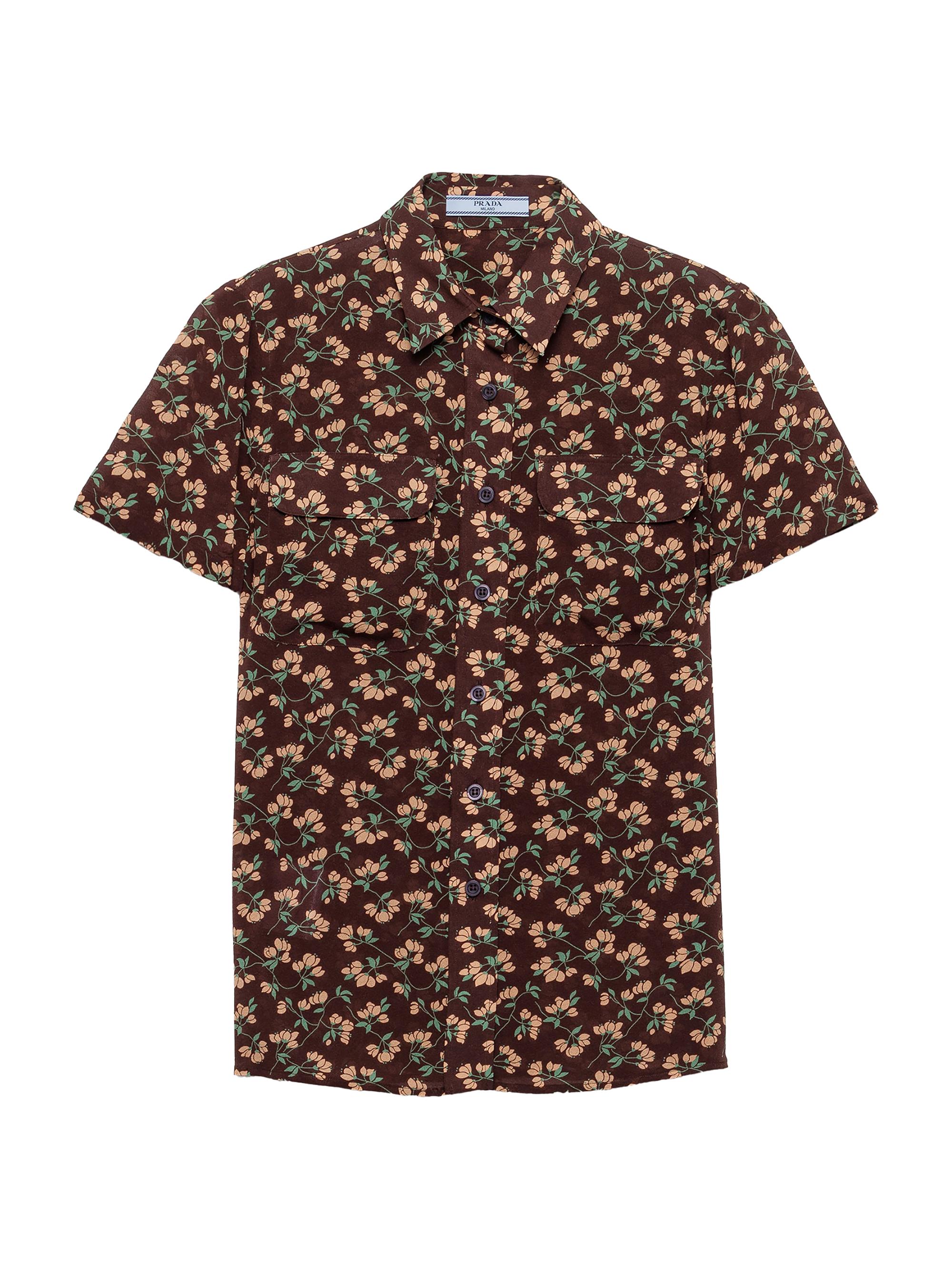 Prada Women's Short-Sleeved Floral Print Georgette Shirt - Brown