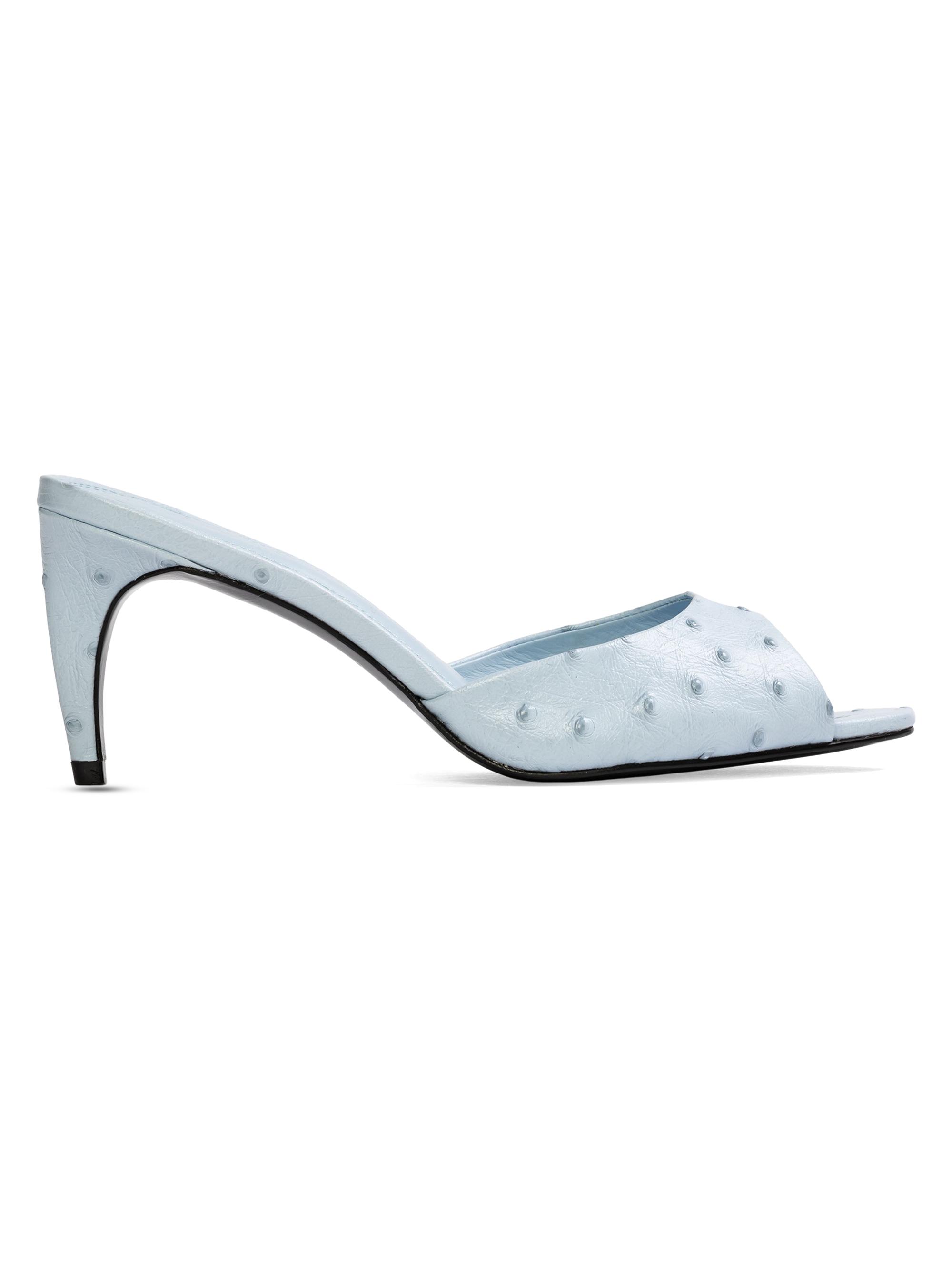 Black Suede Studio Women's Jazz 70MM Mule Sandals - Sky Ostrich Leather | Thumbnail 7