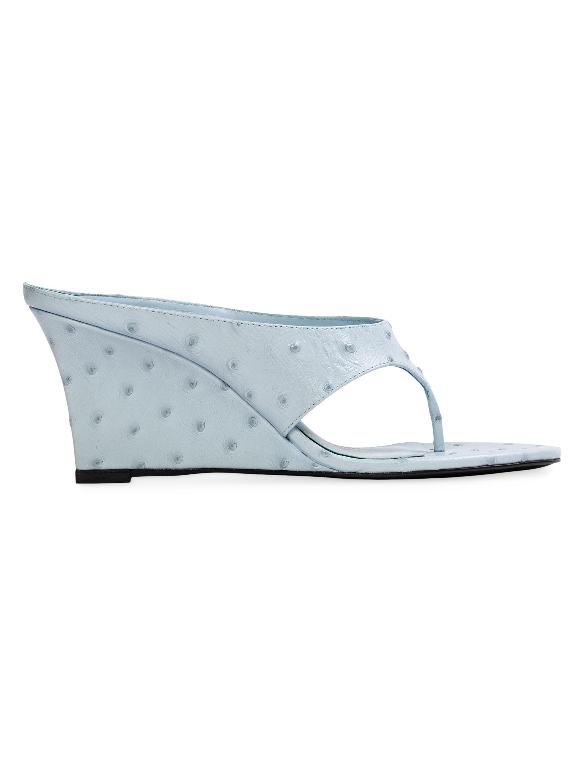 Black Suede Studio Women's Mac 70MM Wedge Sandals - Sky Ostrich Leather | Thumbnail 7