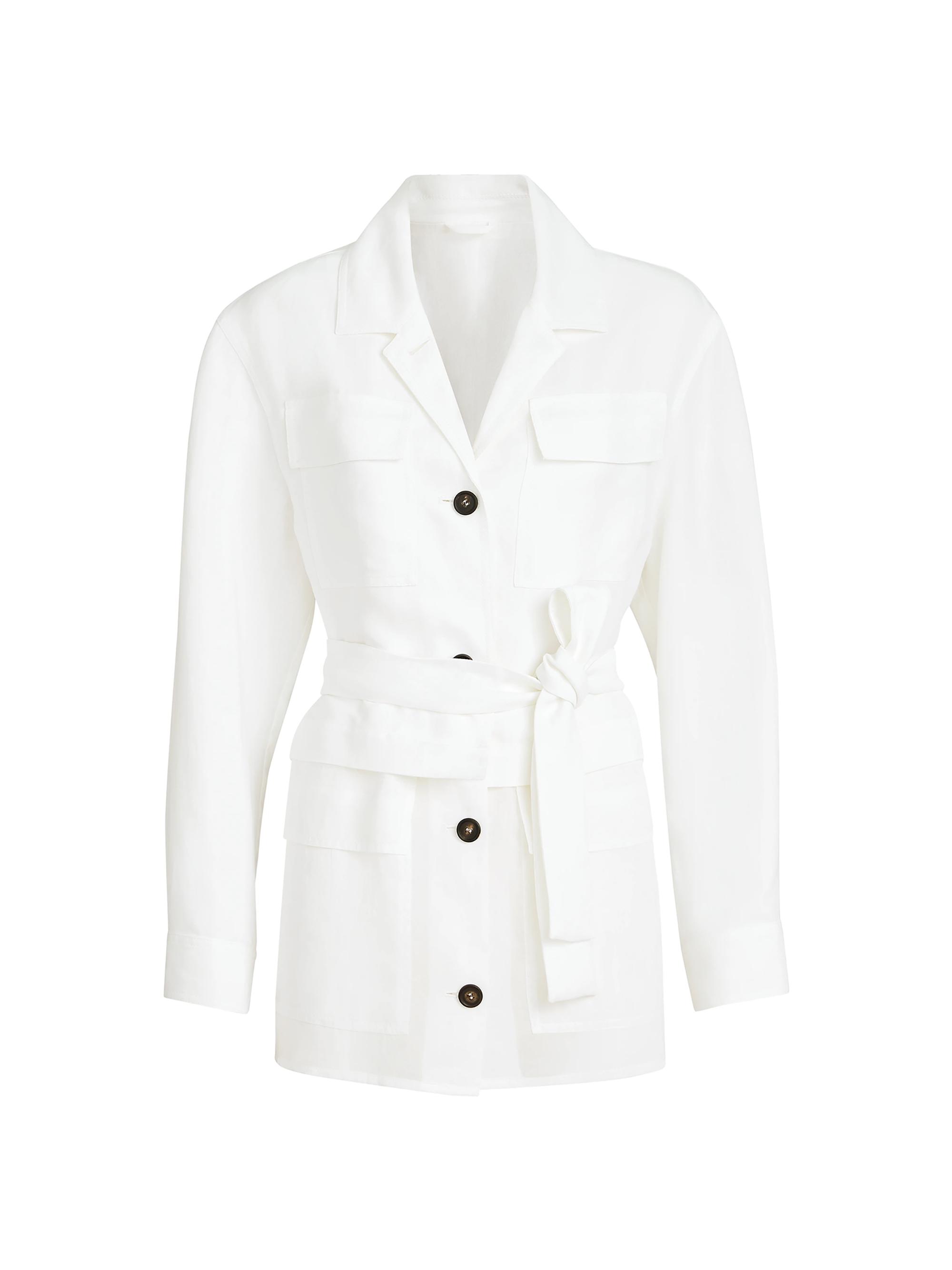 Brunello Cucinelli Women's Viscose and Linen Fluid Twill Safari Jacket with Monili - White