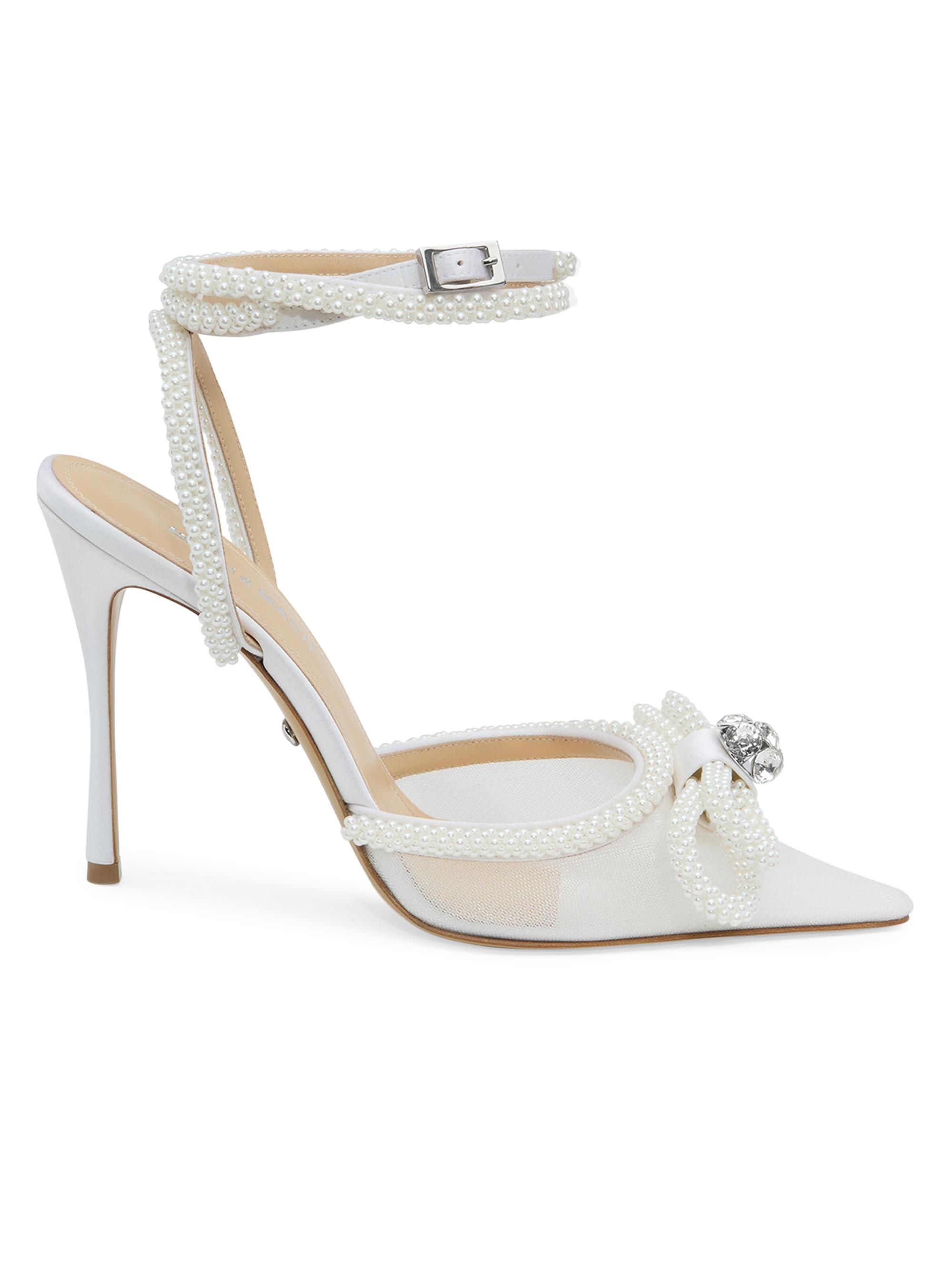 Mach & Mach Women's 0MM Embellished Double Bow Mesh Pumps - White