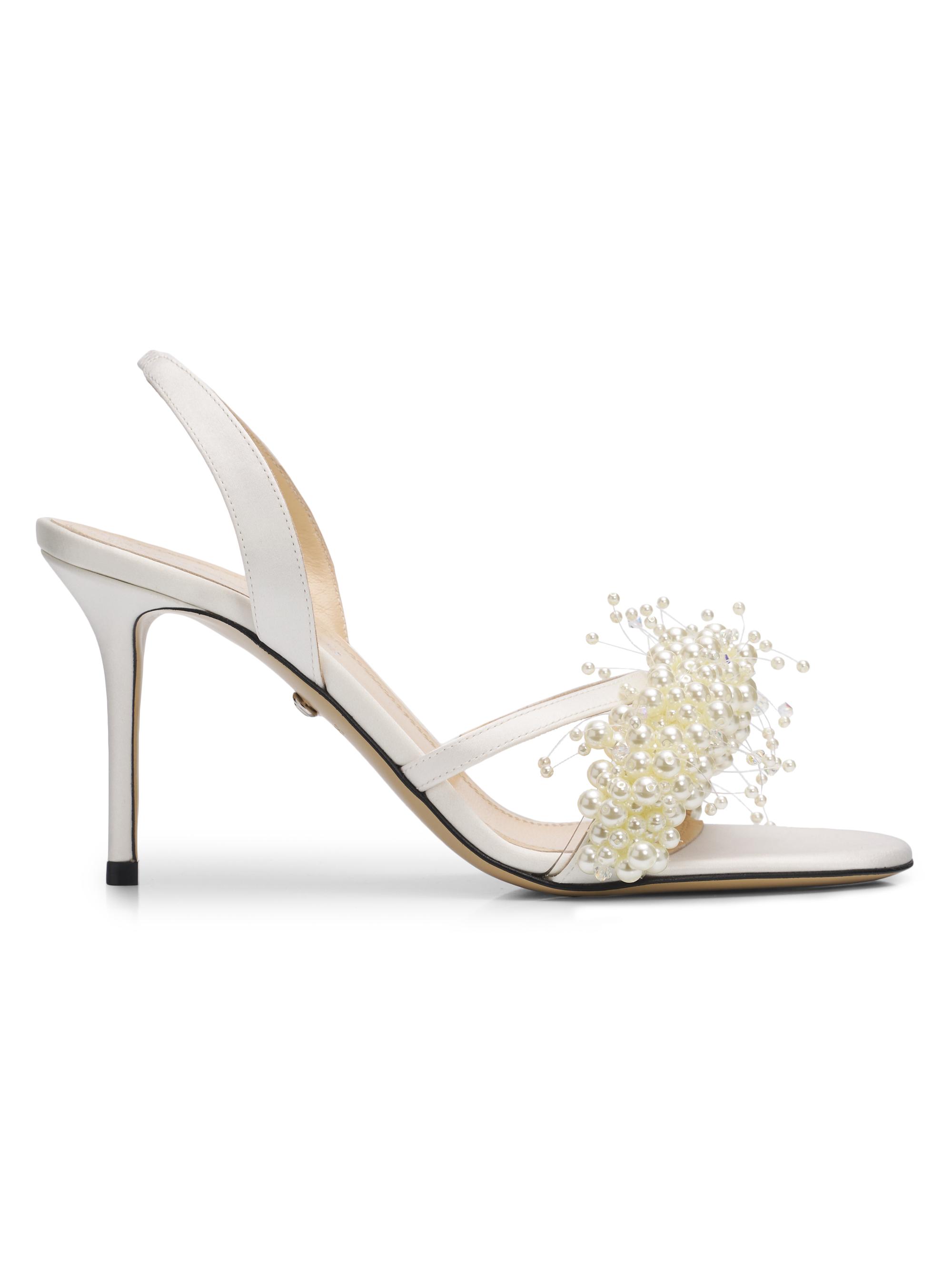 Mach & Mach Women's 85MM Imitation-Pearl-Embellished Satin Sandals - White