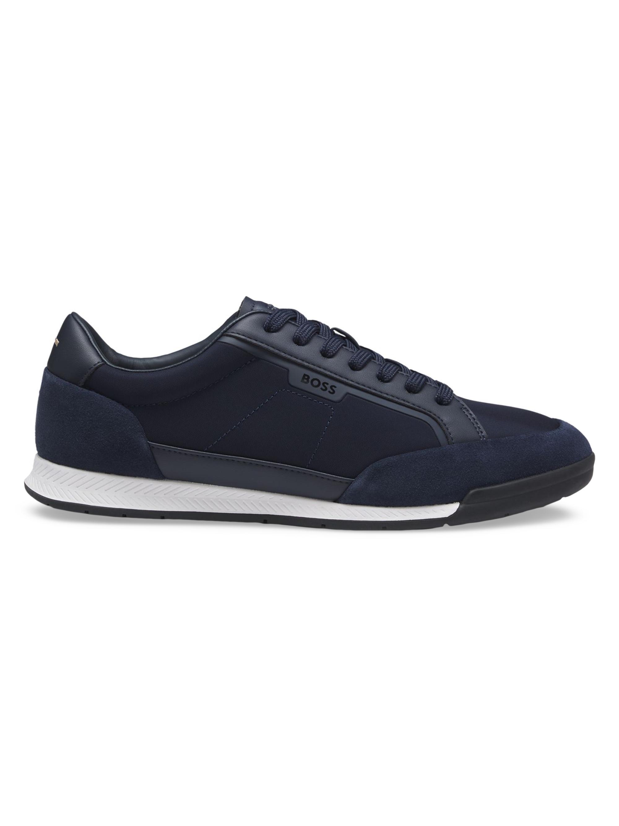 BOSS Men's Low-Top Sneakers with Suede and Faux Leather - Blue