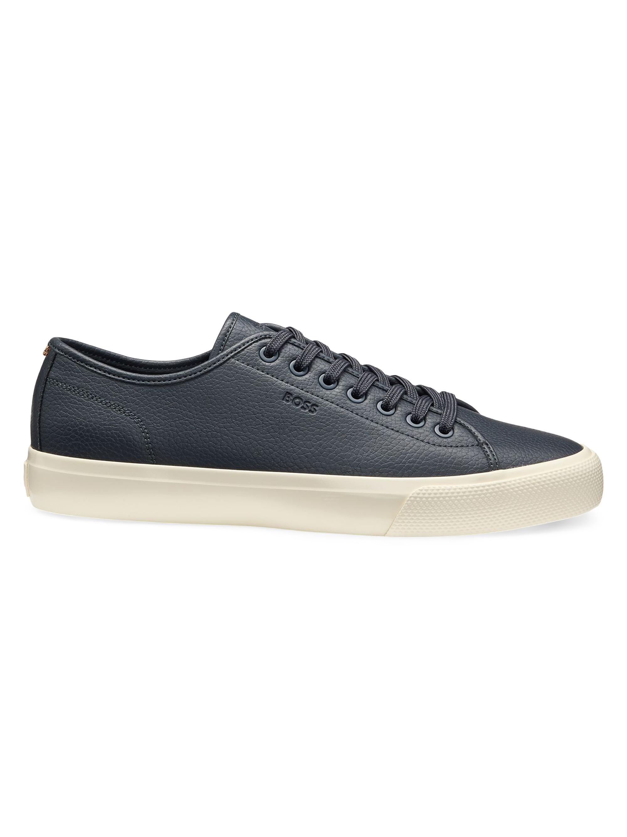 BOSS Men's Low-Top Sneakers in Grained Faux Leather - Dark Blue