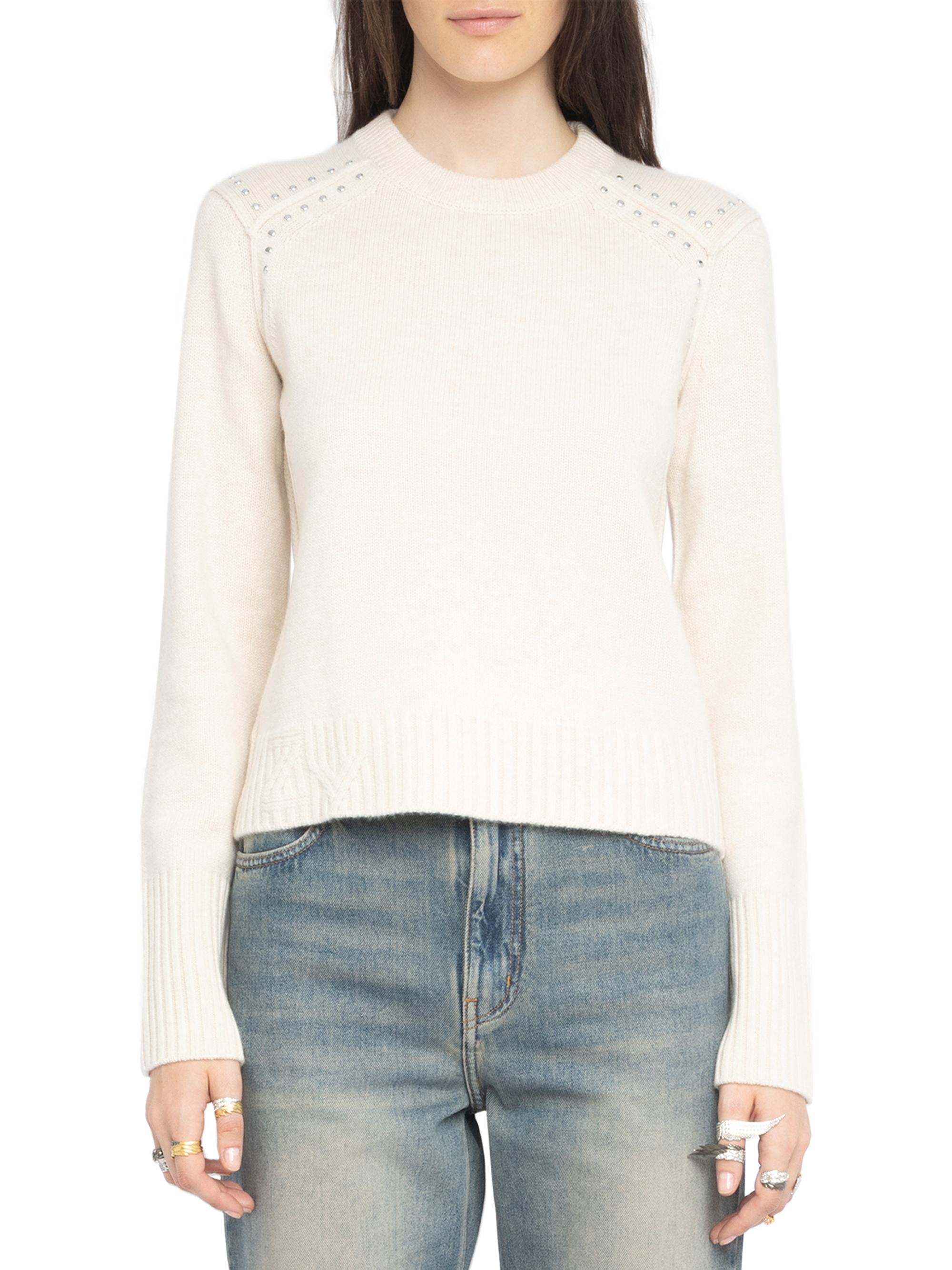 Zadig & Voltaire Nalty Studded Wool-Cashmere Crewneck Sweater