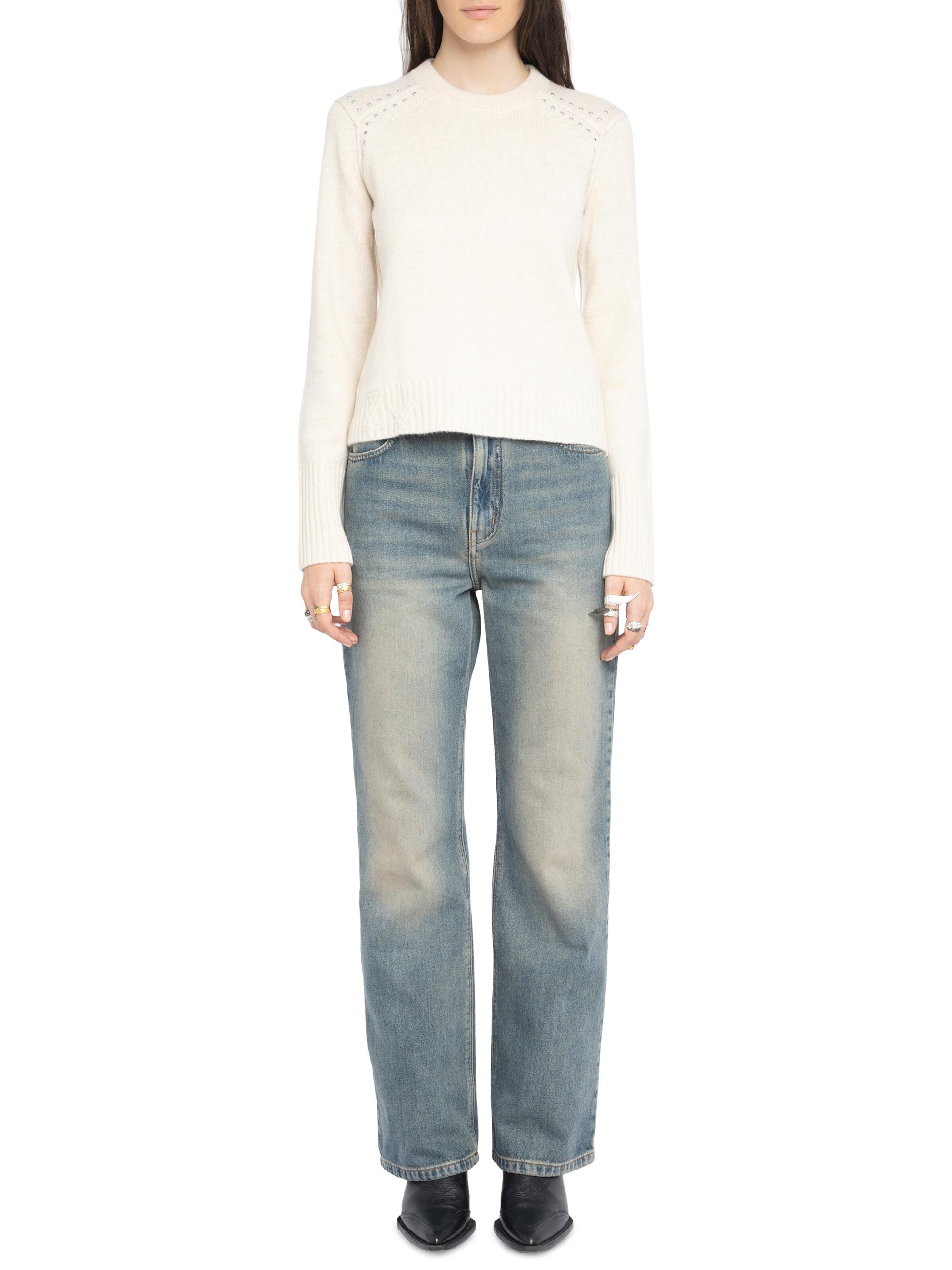 新品タグ付　ZADIG & VOLTAIRE 総柄 Vネックニット S 希少 Zadig & Voltaire Nalty Studded Wool-Cashmere Crewneck Sweater