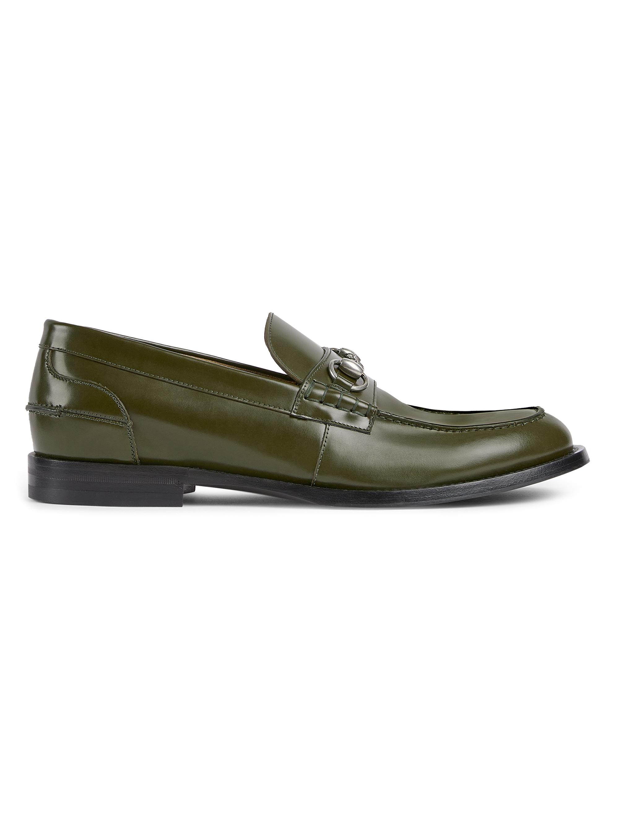 Gucci Men's Horsebit Leather Moccasin Loafers - Dark Green