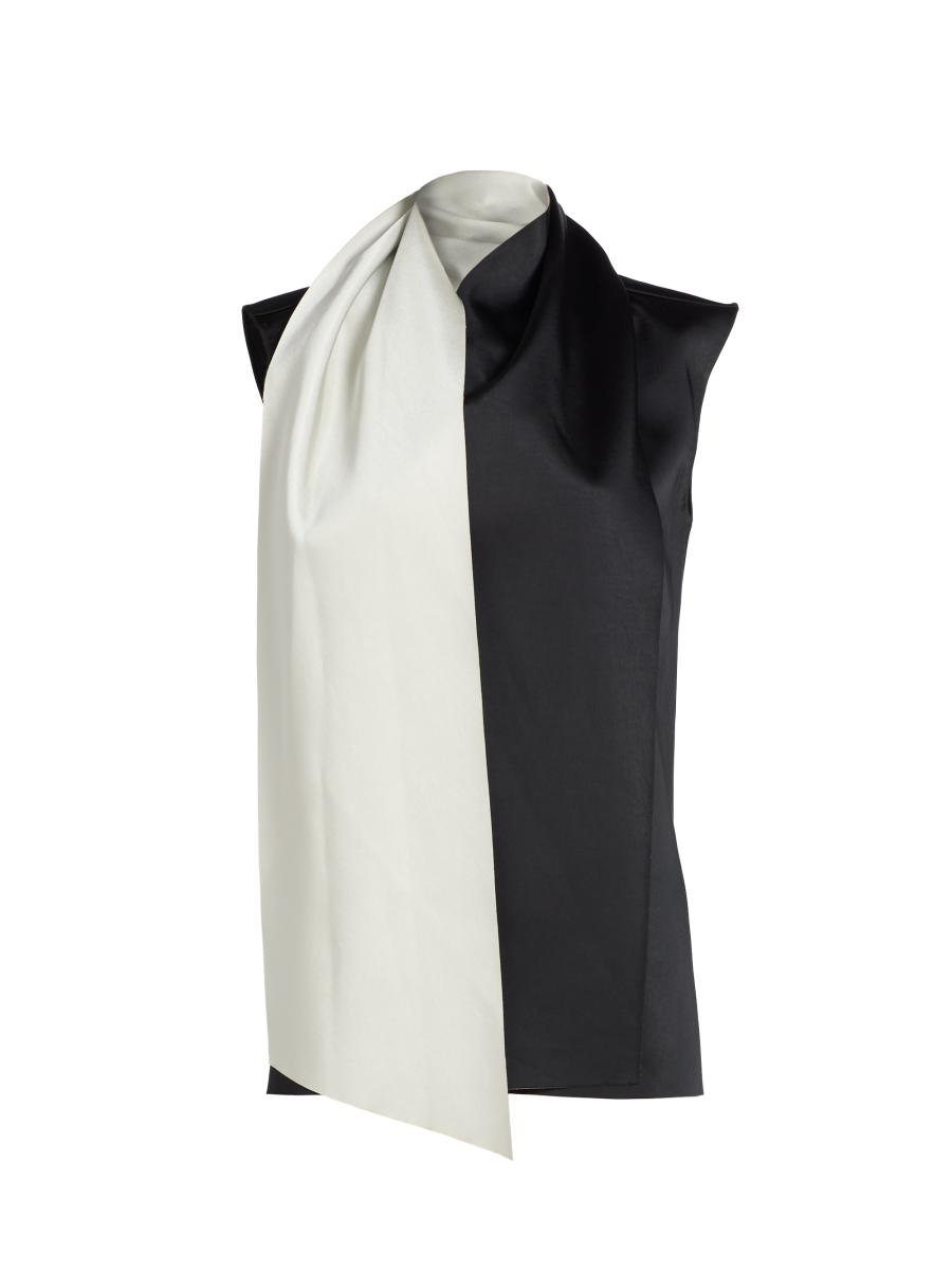 Adam Lippes Women's Bi-color Satin Scarfneck Blouse In White