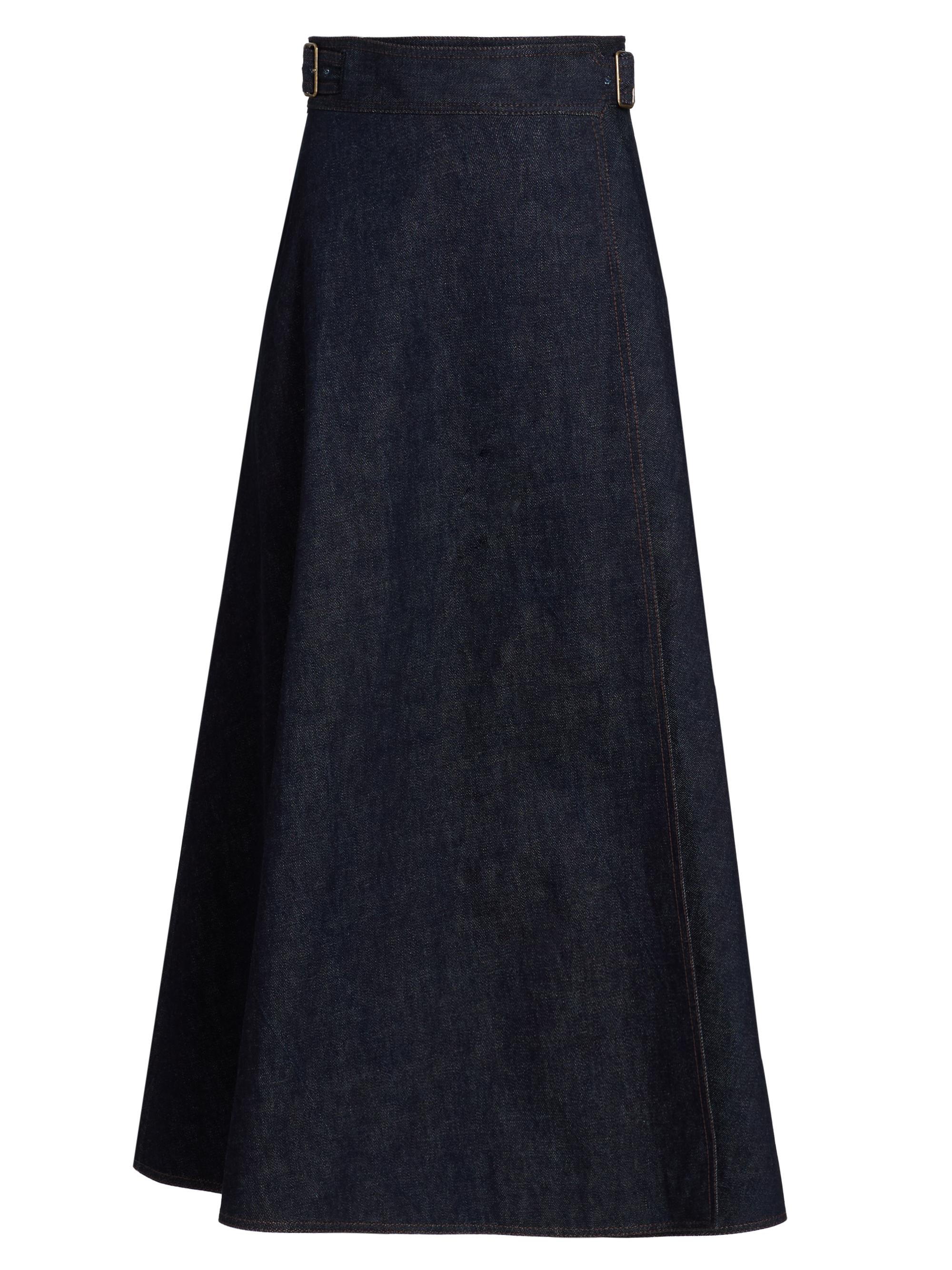 Sacai Denim Pleated Midi-Skirt | Saks Fifth Avenue