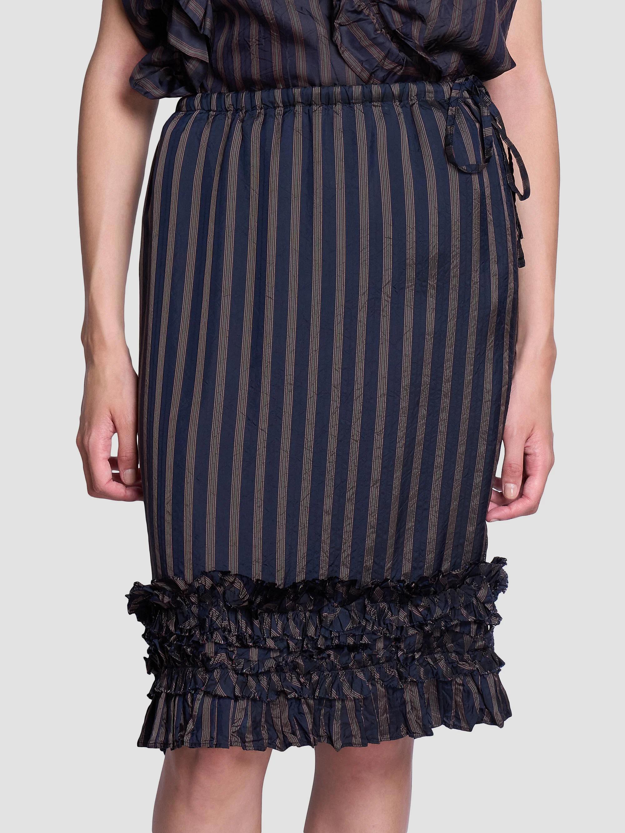 Dries Van Noten Scotts Ruffle-Trim Striped Knee-Length Skirt