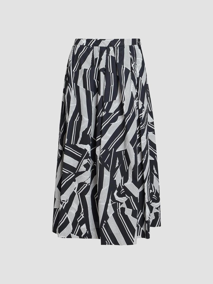 Dries Van Noten Soni Pleated Abstract Cotton A-Line Midi-Skirt