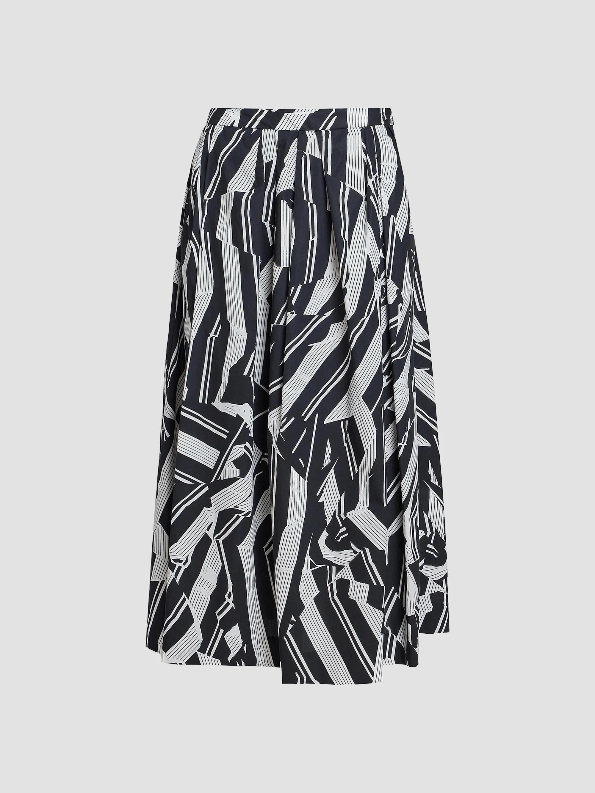 Dries Van Noten Soni Pleated Abstract Cotton A-Line Midi-Skirt
