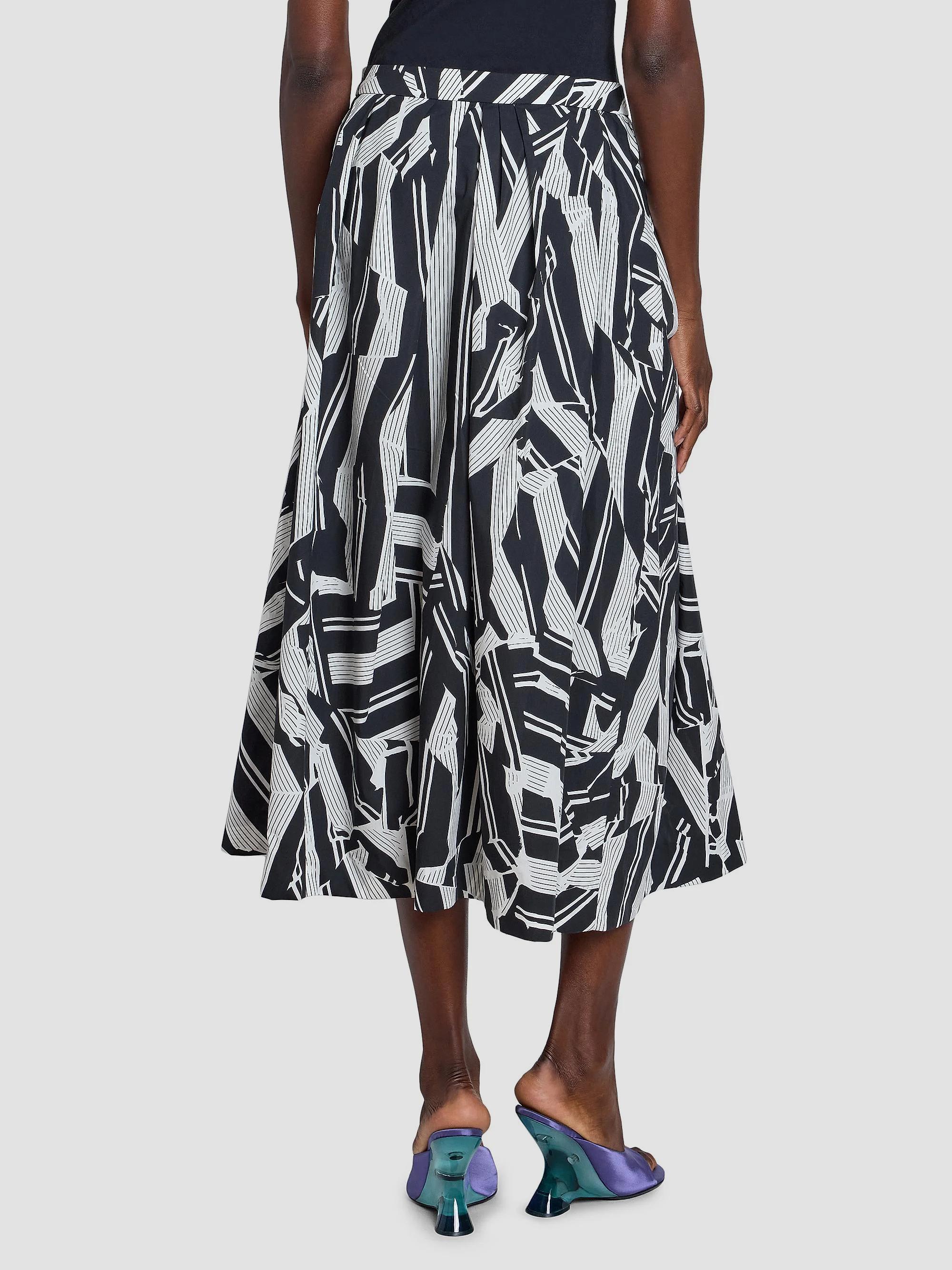 Dries Van Noten Soni Pleated Abstract Cotton A-Line Midi-Skirt