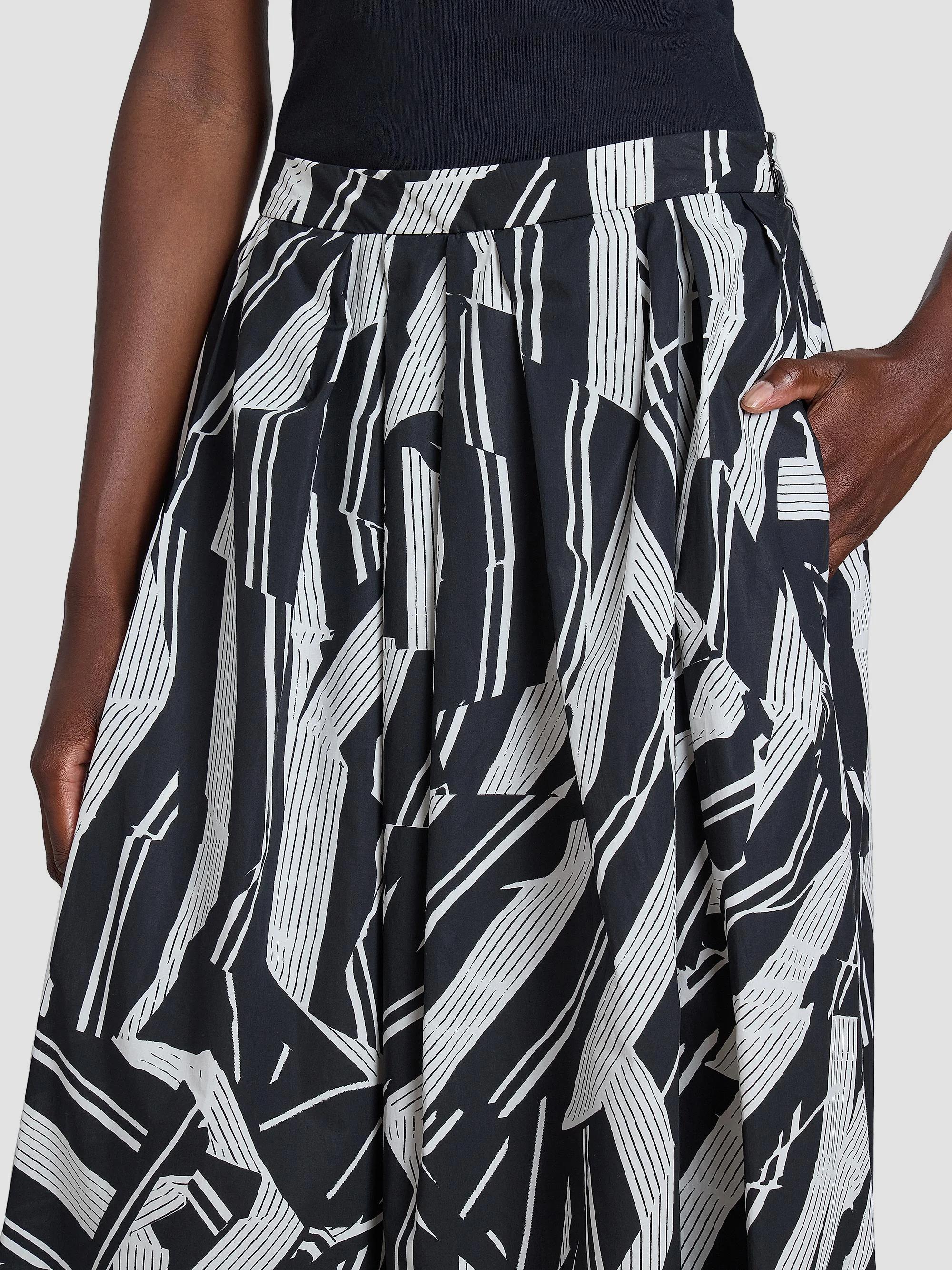 Dries Van Noten Soni Pleated Abstract Cotton A-Line Midi-Skirt