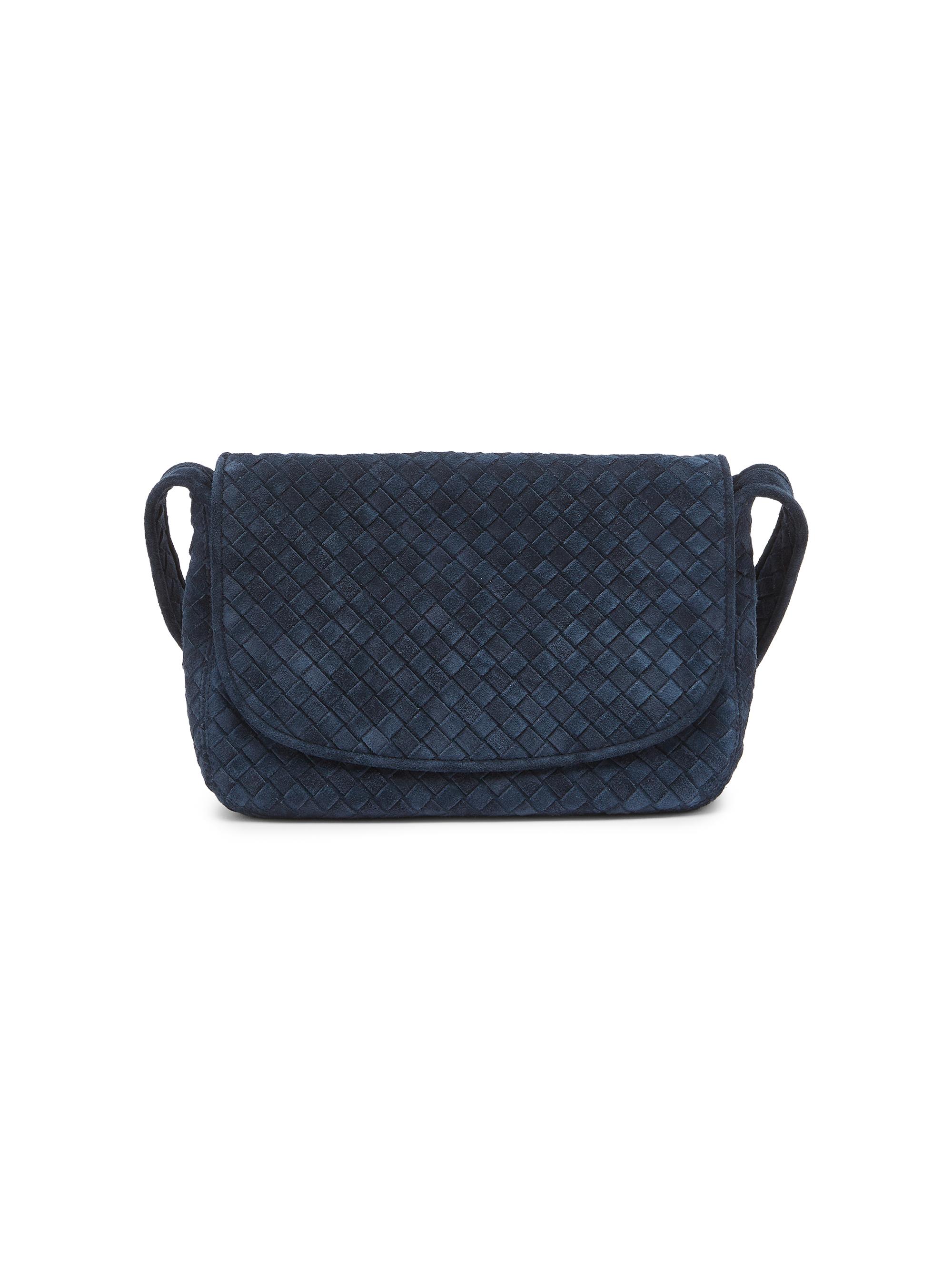 Bottega Veneta Men's Veneto Suede Flap Messenger Bag - Neptune Silver