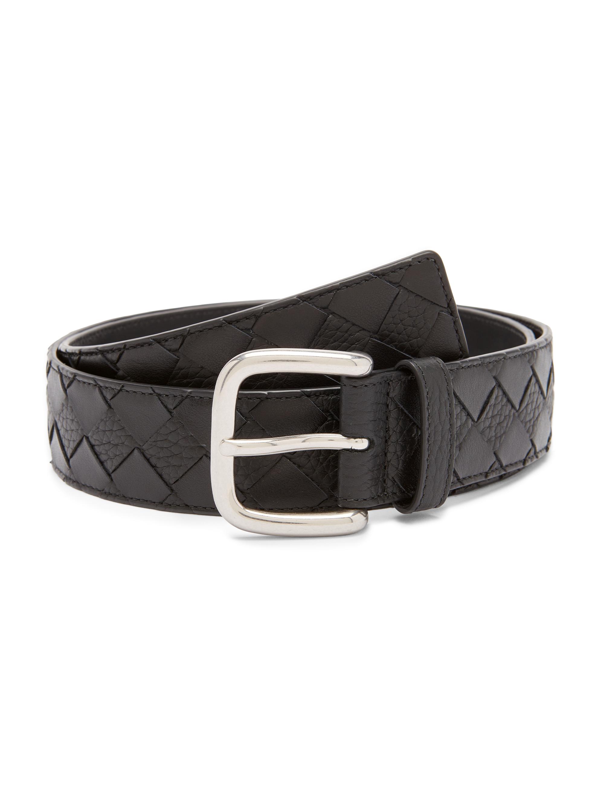 Bottega Veneta Men's Intrecciato Leather Belt - Black Silver