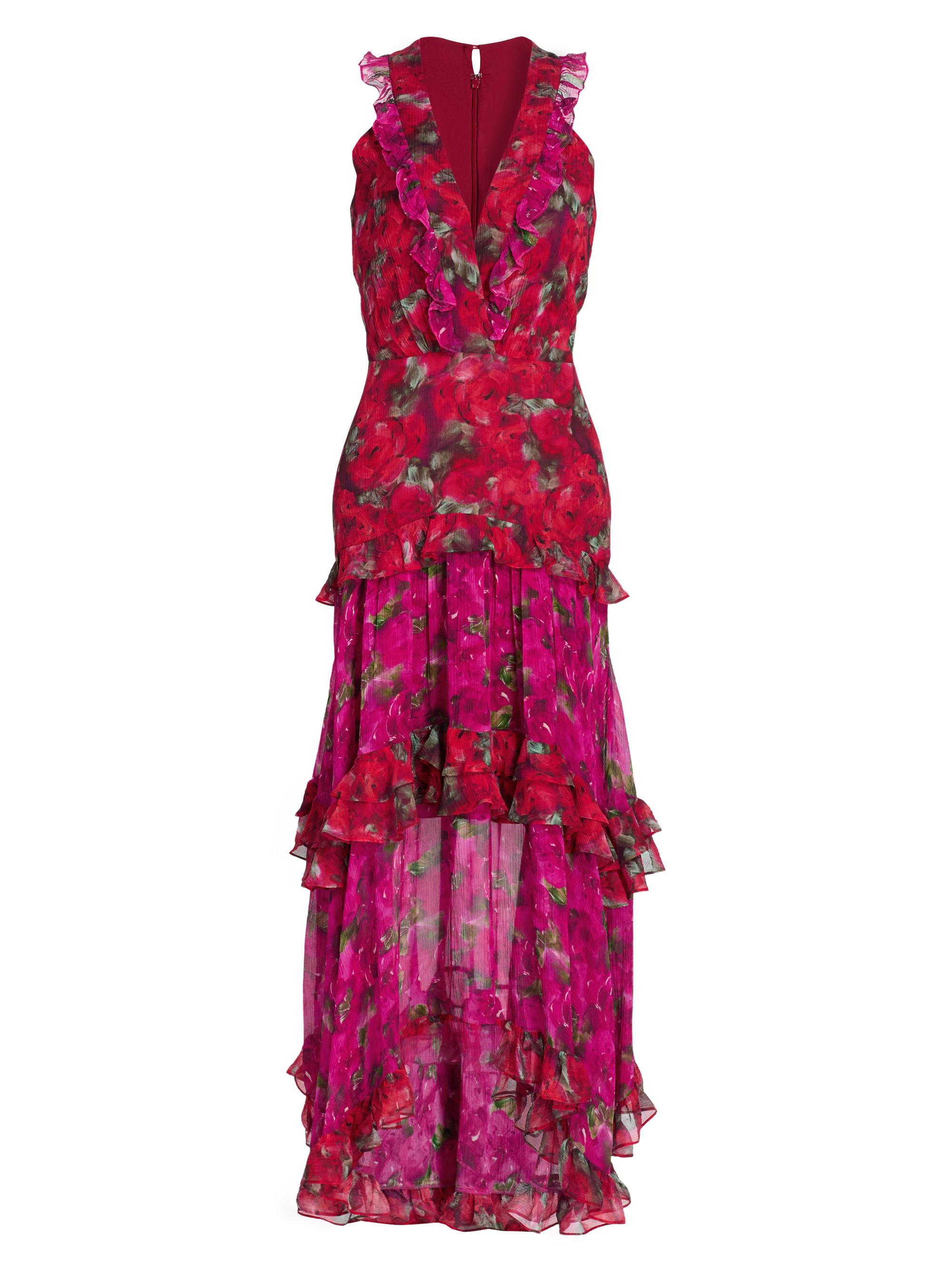 Saloni Women's Jolie Frilled Floral Midi-Dress - Magenta Rosebud