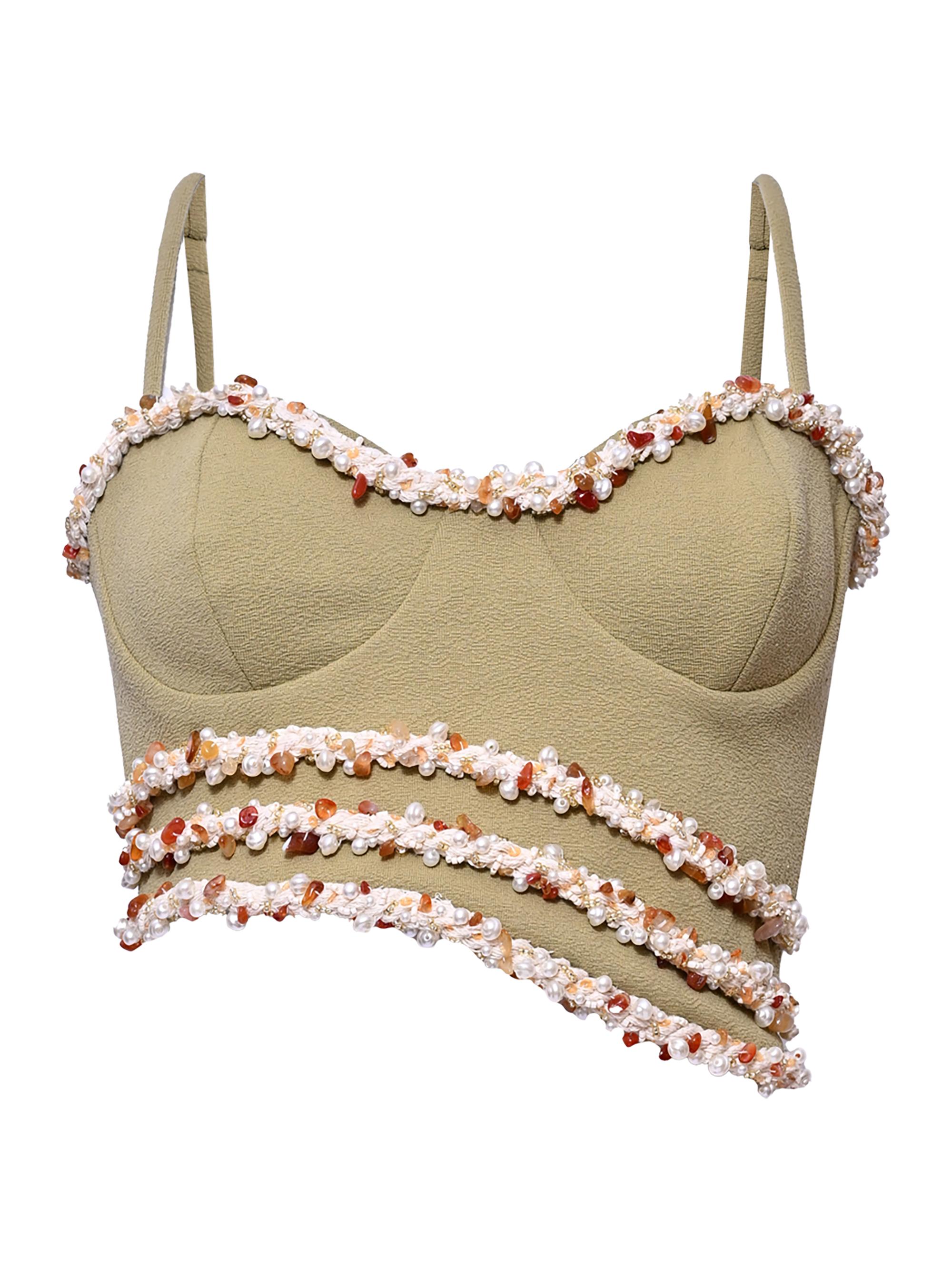 Jade Asymmetric Embellished Crop Top