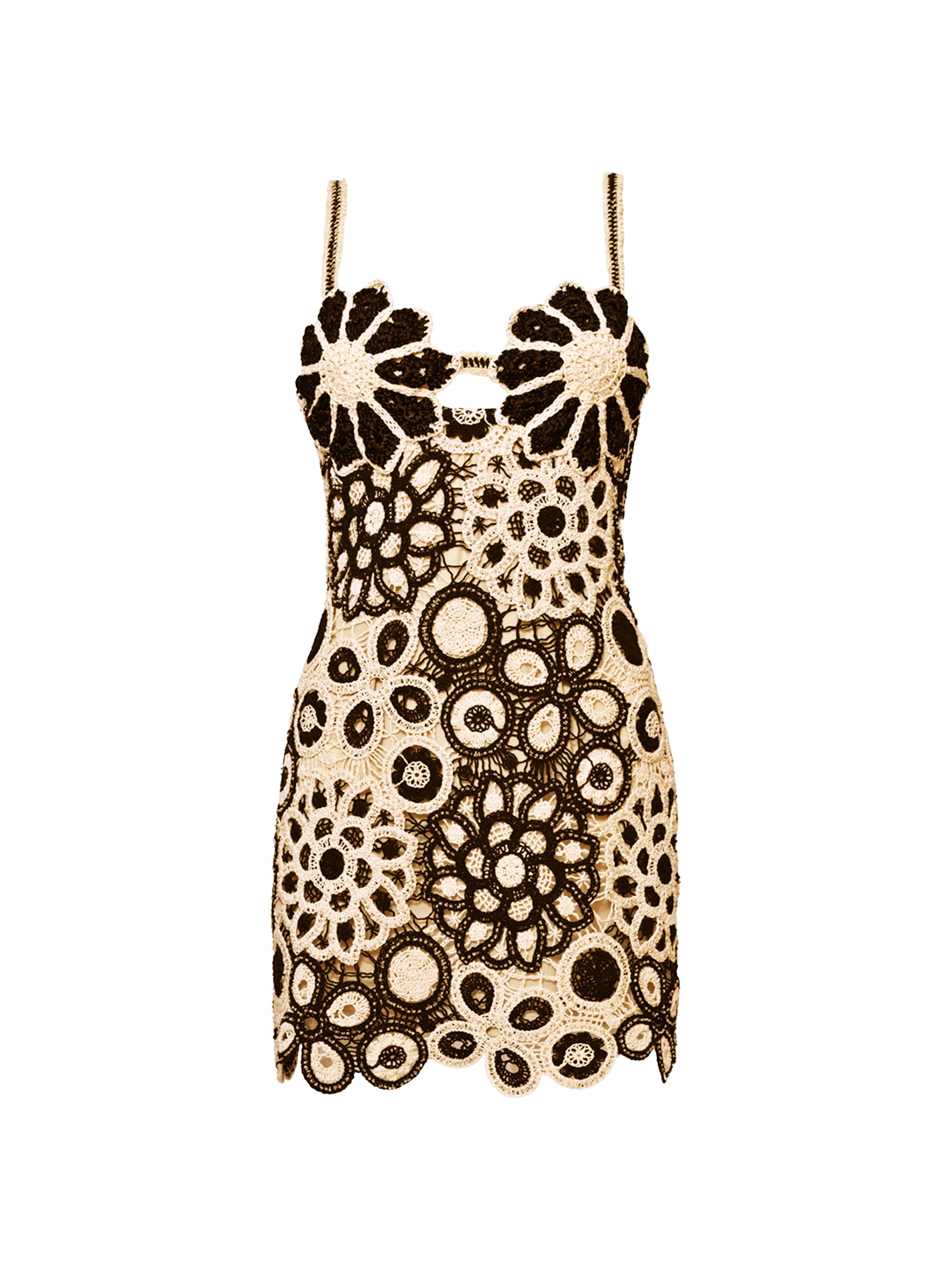 Coral Floral Cotton Crochet Minidress