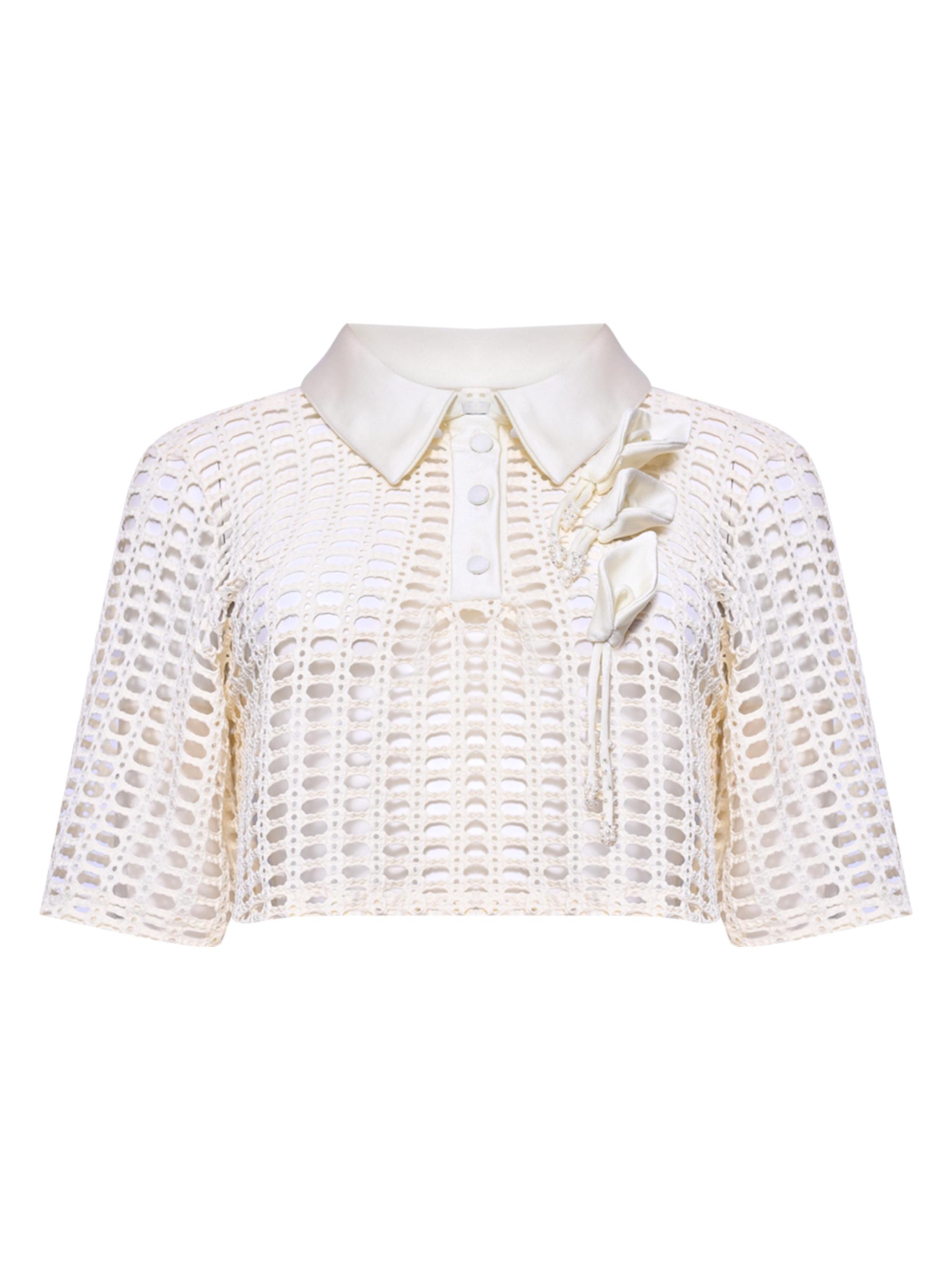 PatBO Women's Selene Open-Knit Crop Top - Off White