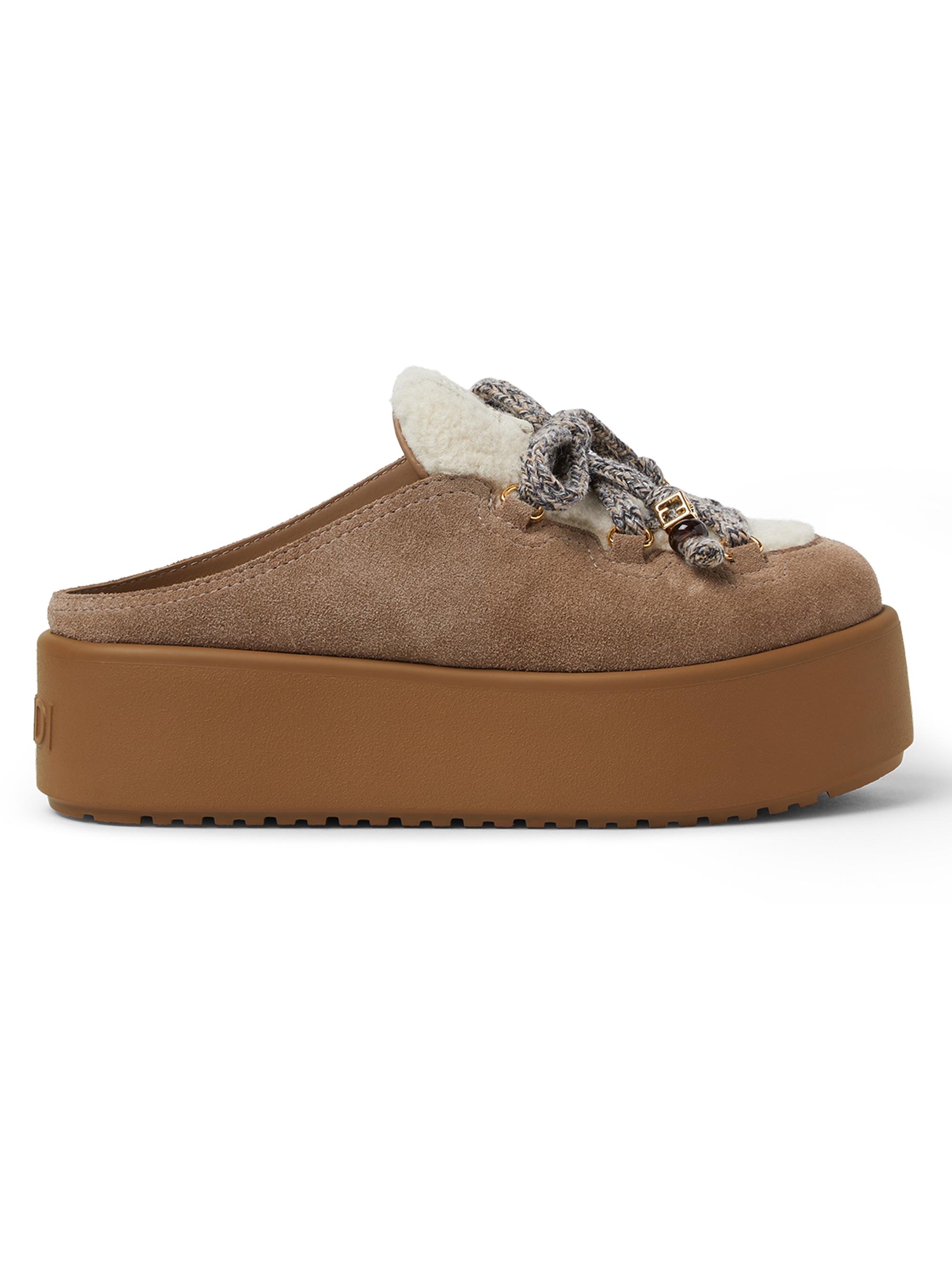 Fendi Women's 50MM Suede & Shearling Sabots - Taupe