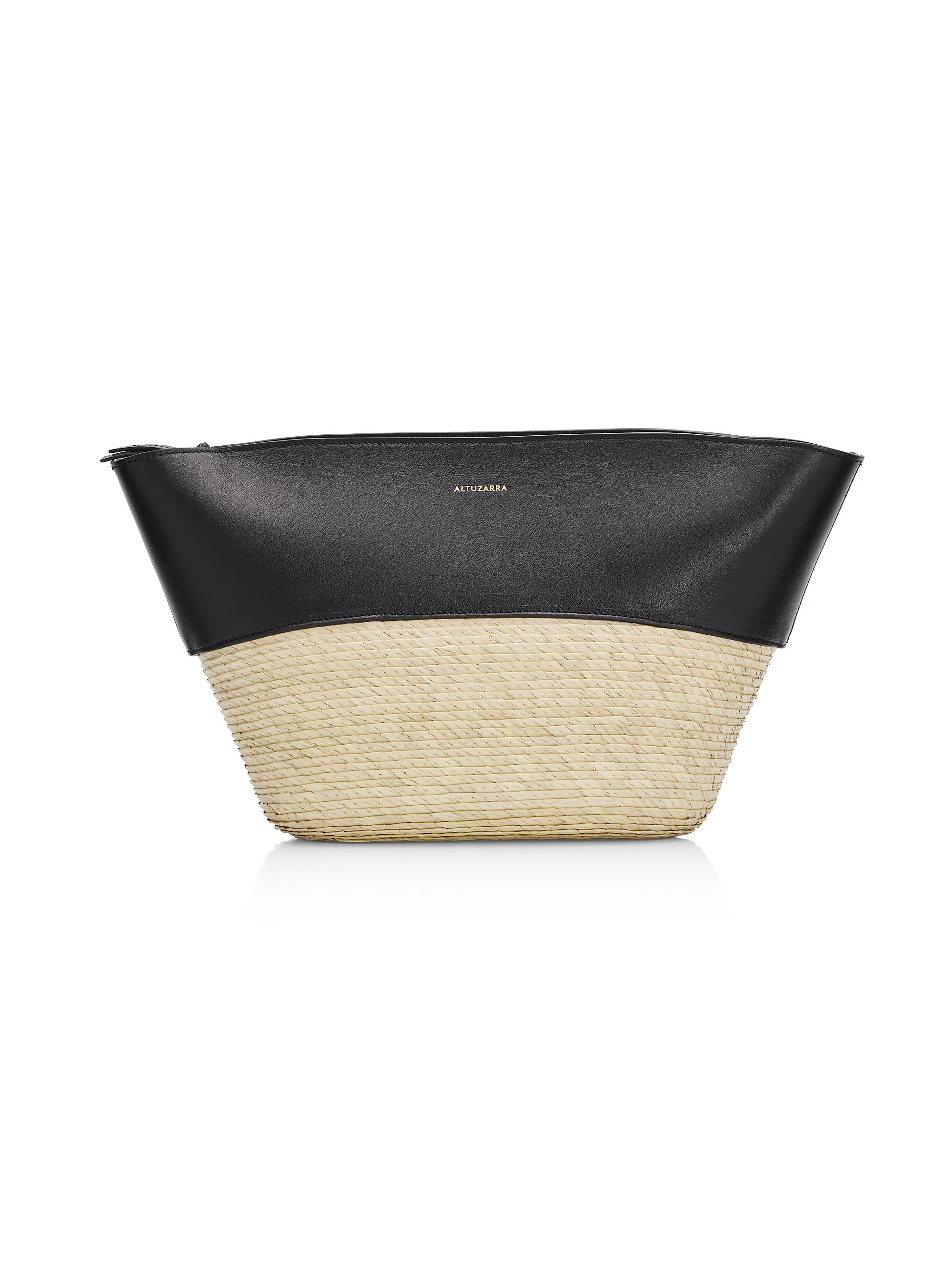 Altuzarra Women's Basket Woven Palm & Leather Clutch - Black
