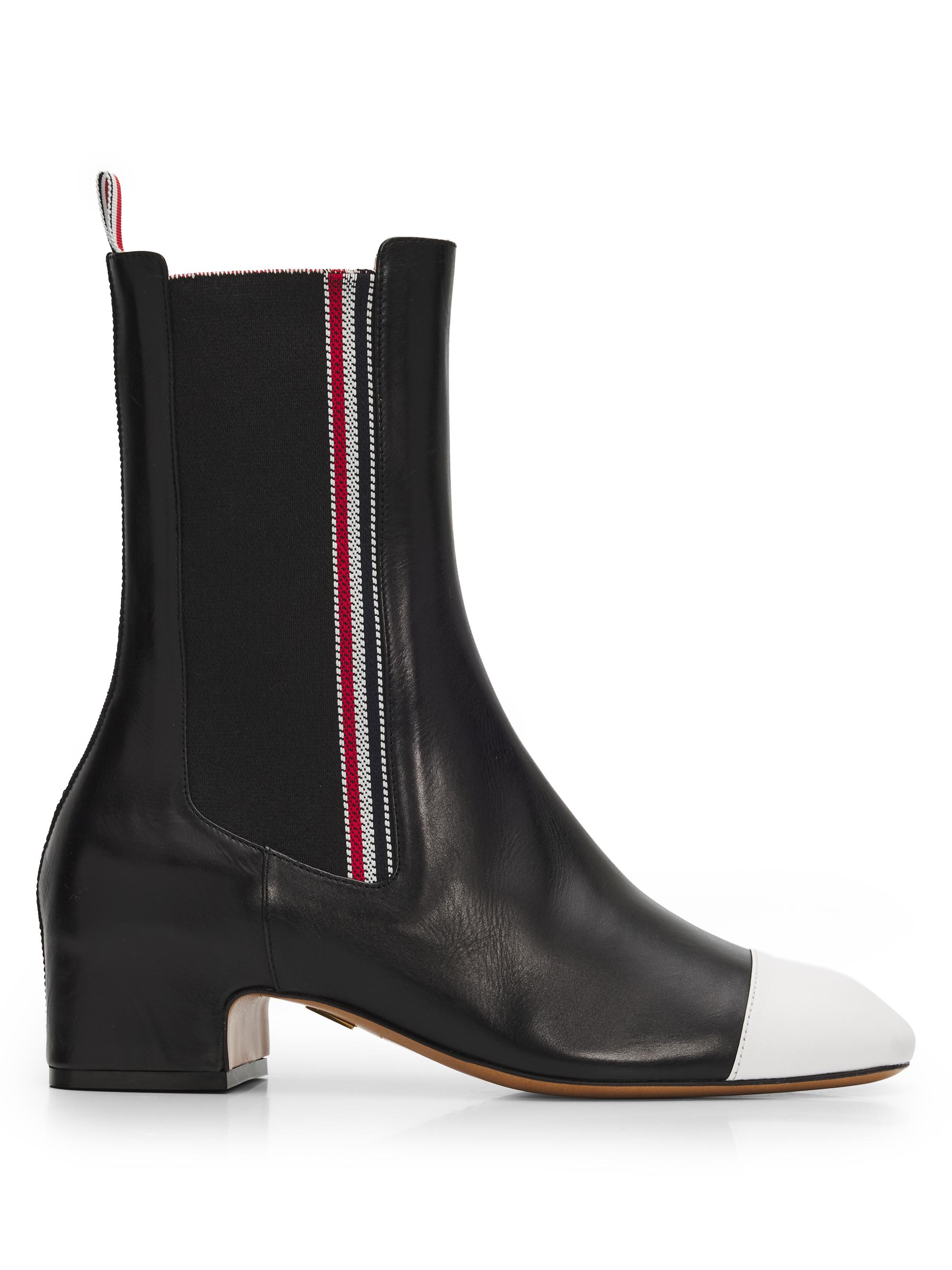 Thom Browne Women's Leather Mid-Calf Chelsea Boots - Black White