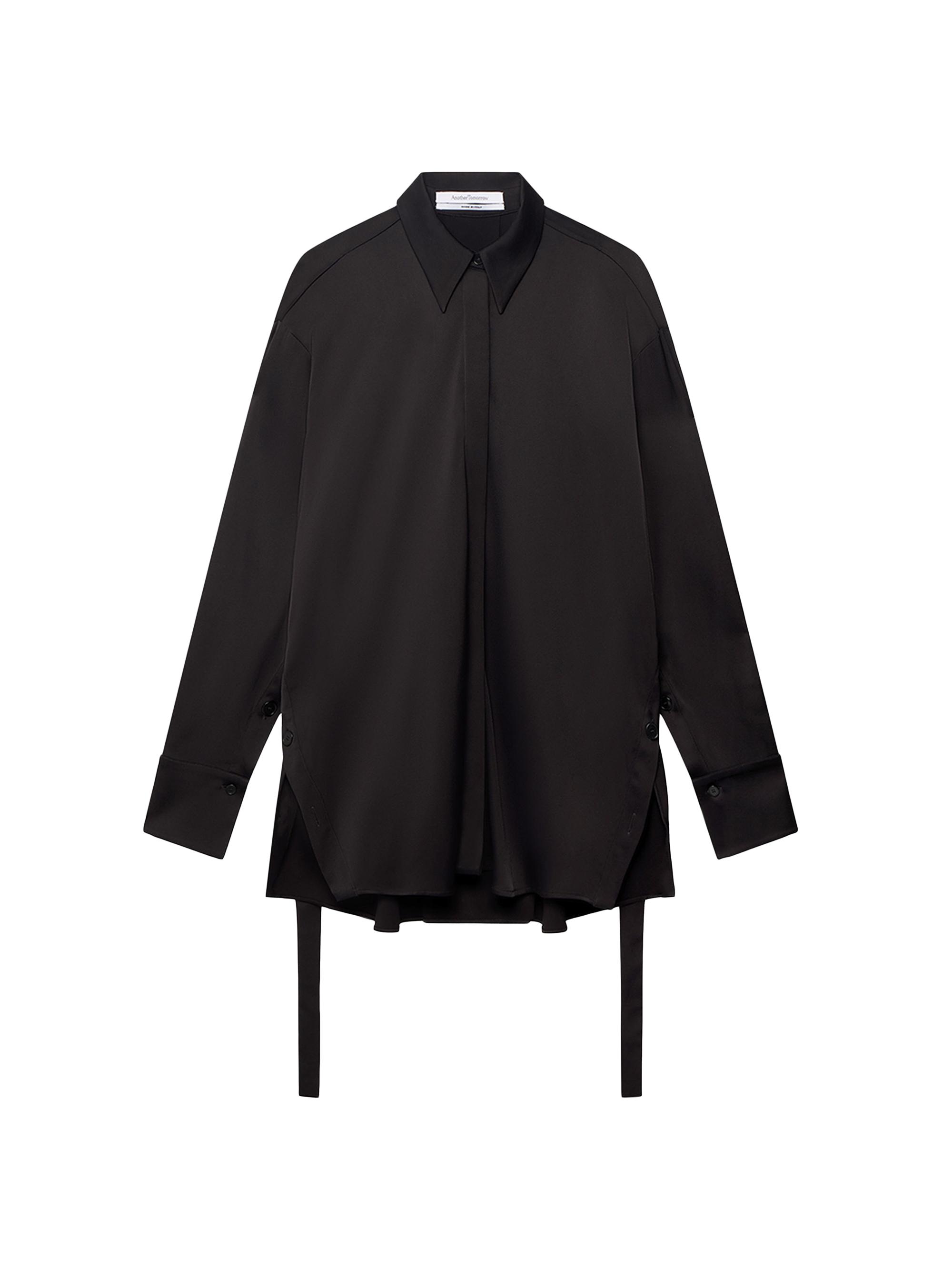 Another Tomorrow Women's Bias Button Side Shirt - Black