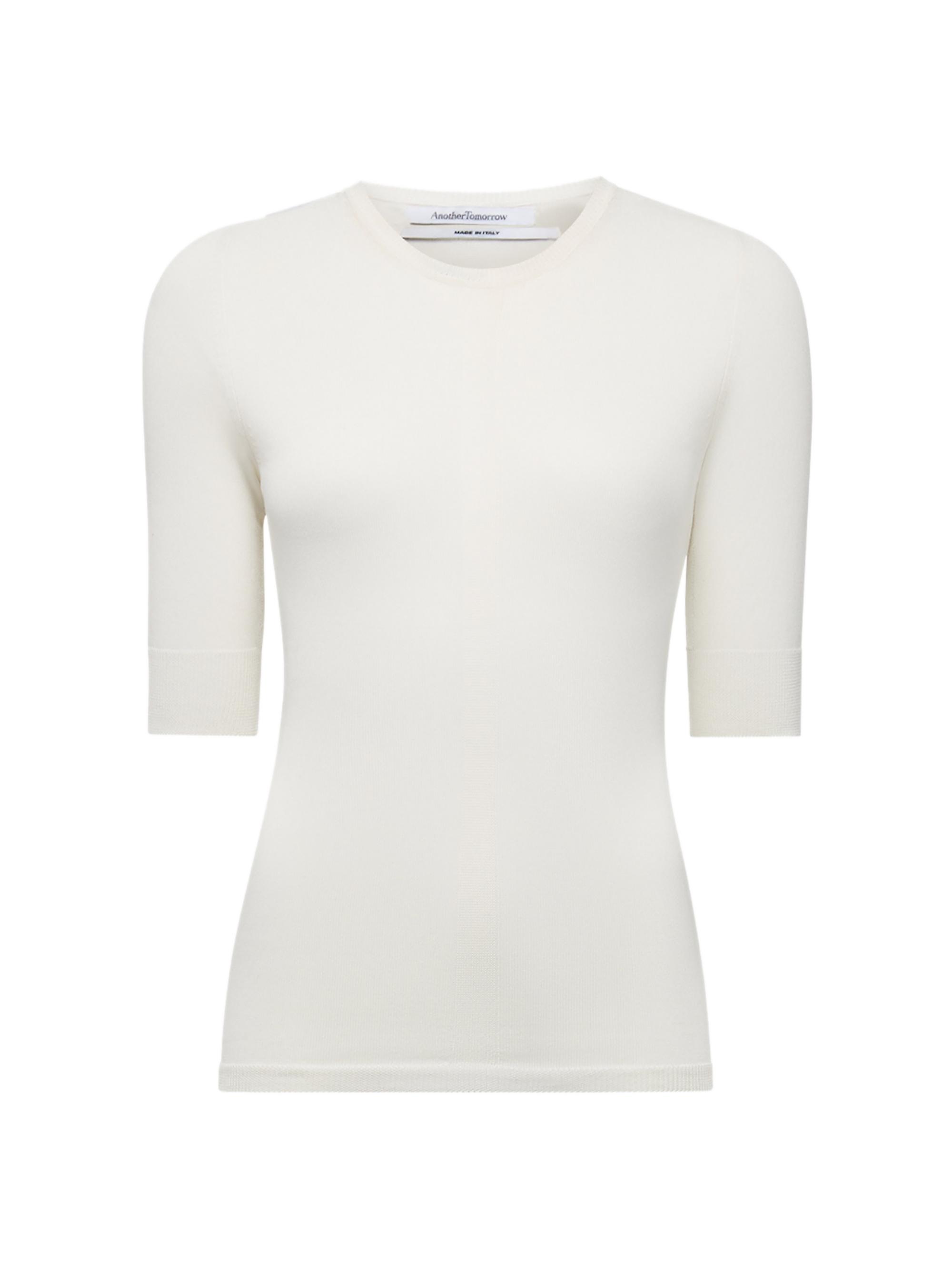 Another Tomorrow Women's Fitted Knit Top - Off White
