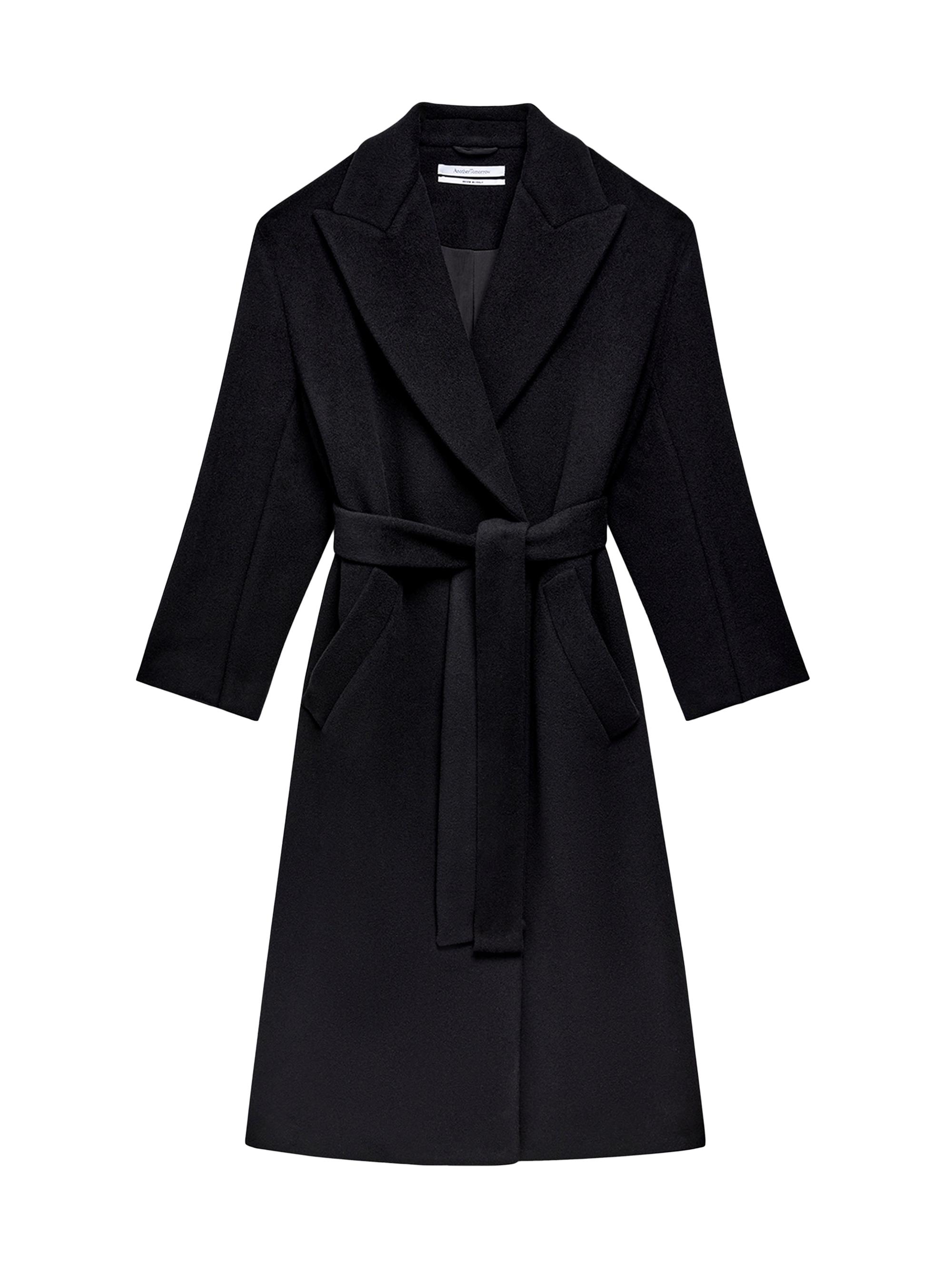Another Tomorrow Women's Double Breasted Wrap Coat - Black