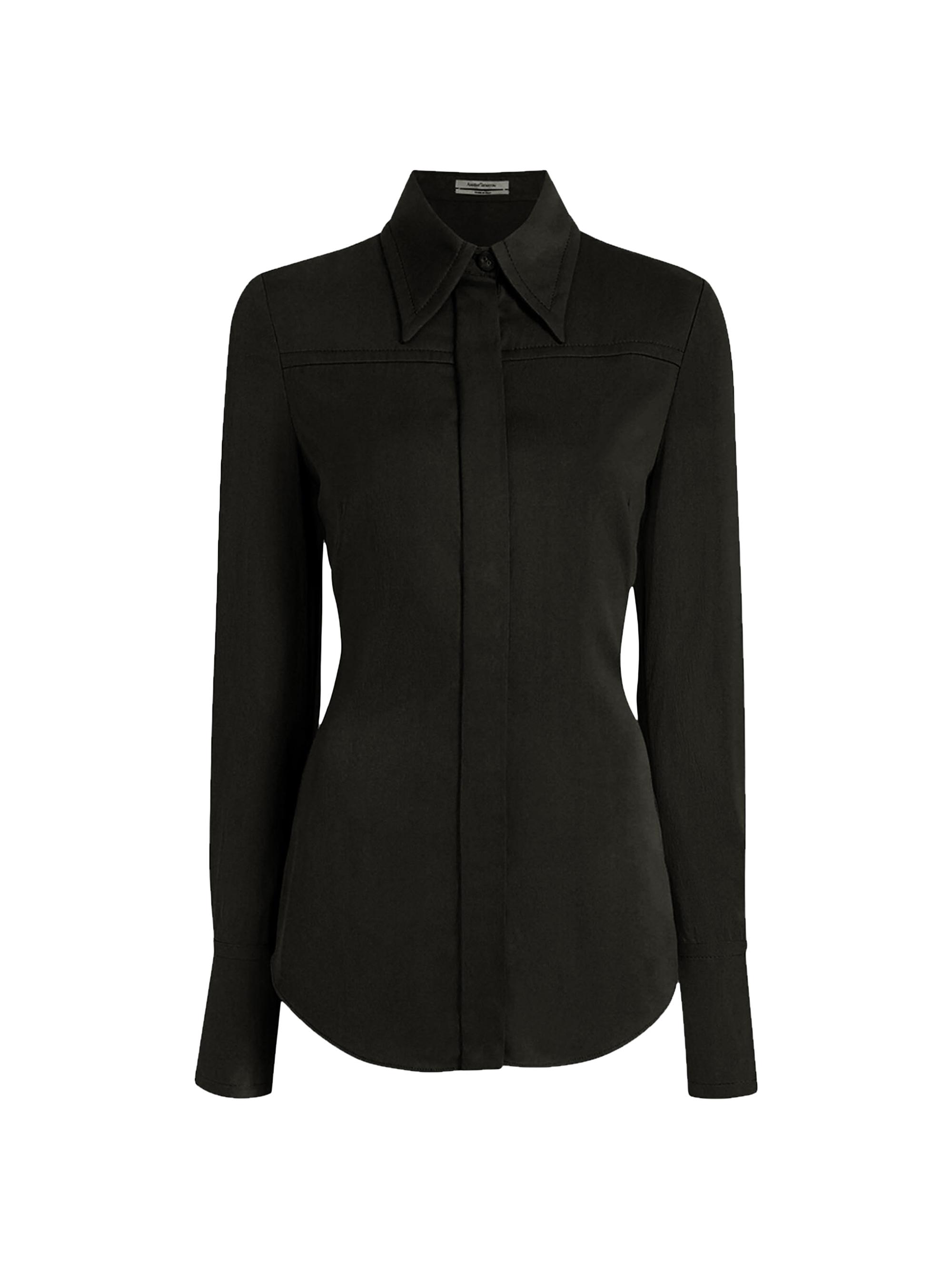 Another Tomorrow Women's Bias Seamed Shirt - Black