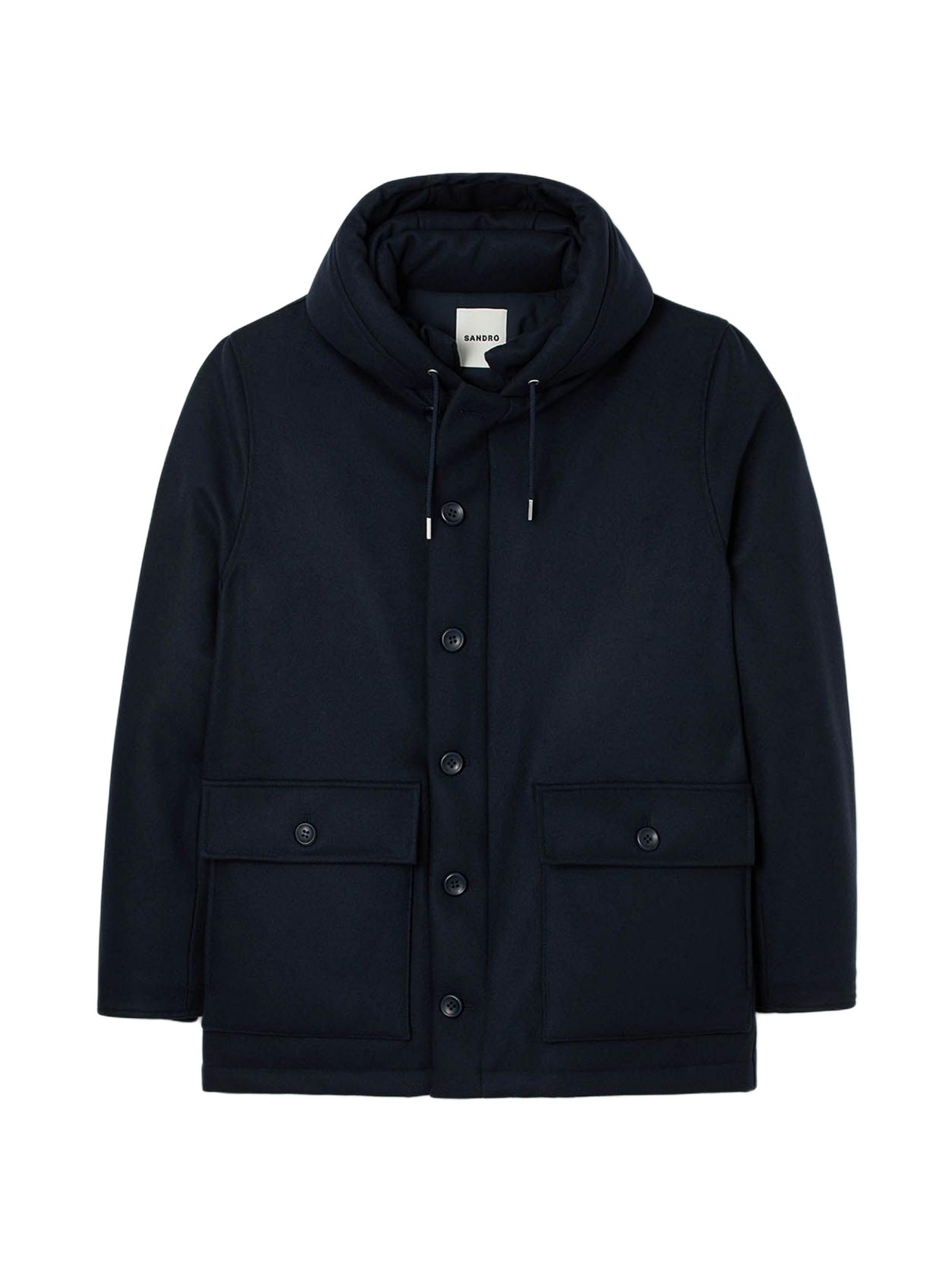 Sandro Men's Hooded Wool Parka Jacket - Navy Blue