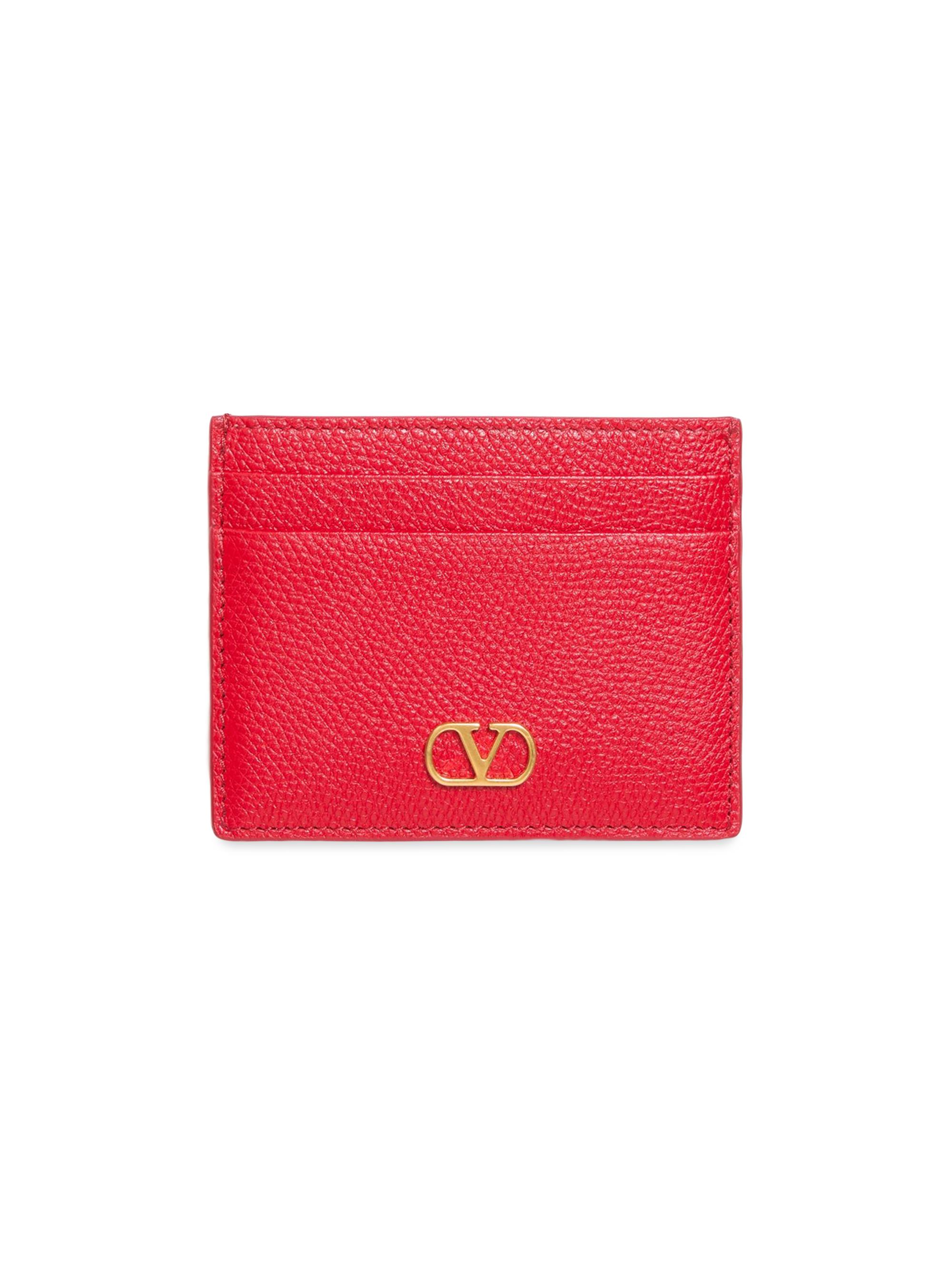 Valentino Garavani Women's VLogo Signature Grainy Calfskin Card Holder - Rouge Pur
