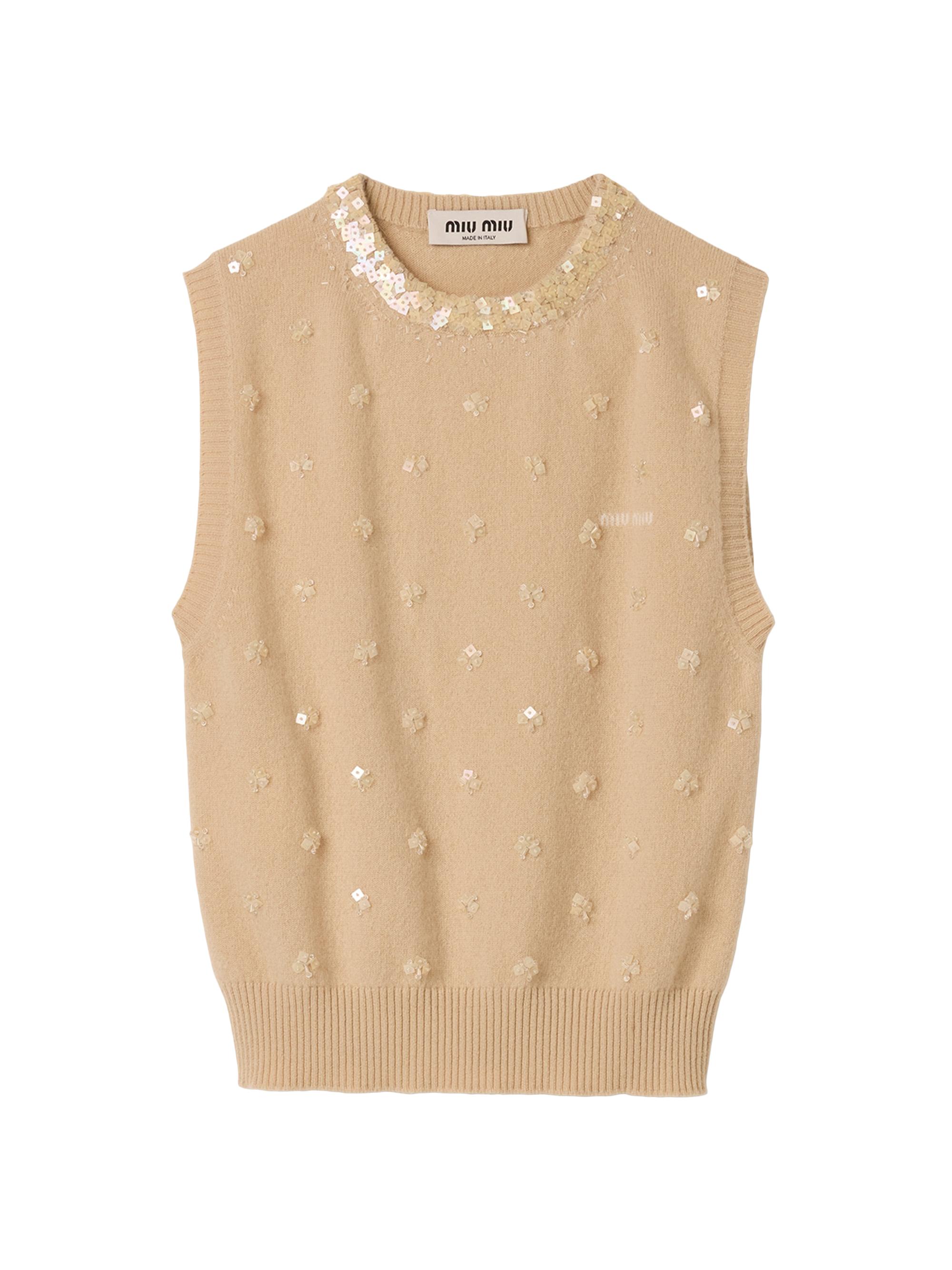 Miu Miu Women's Embroidered Cashmere Vest - Beige