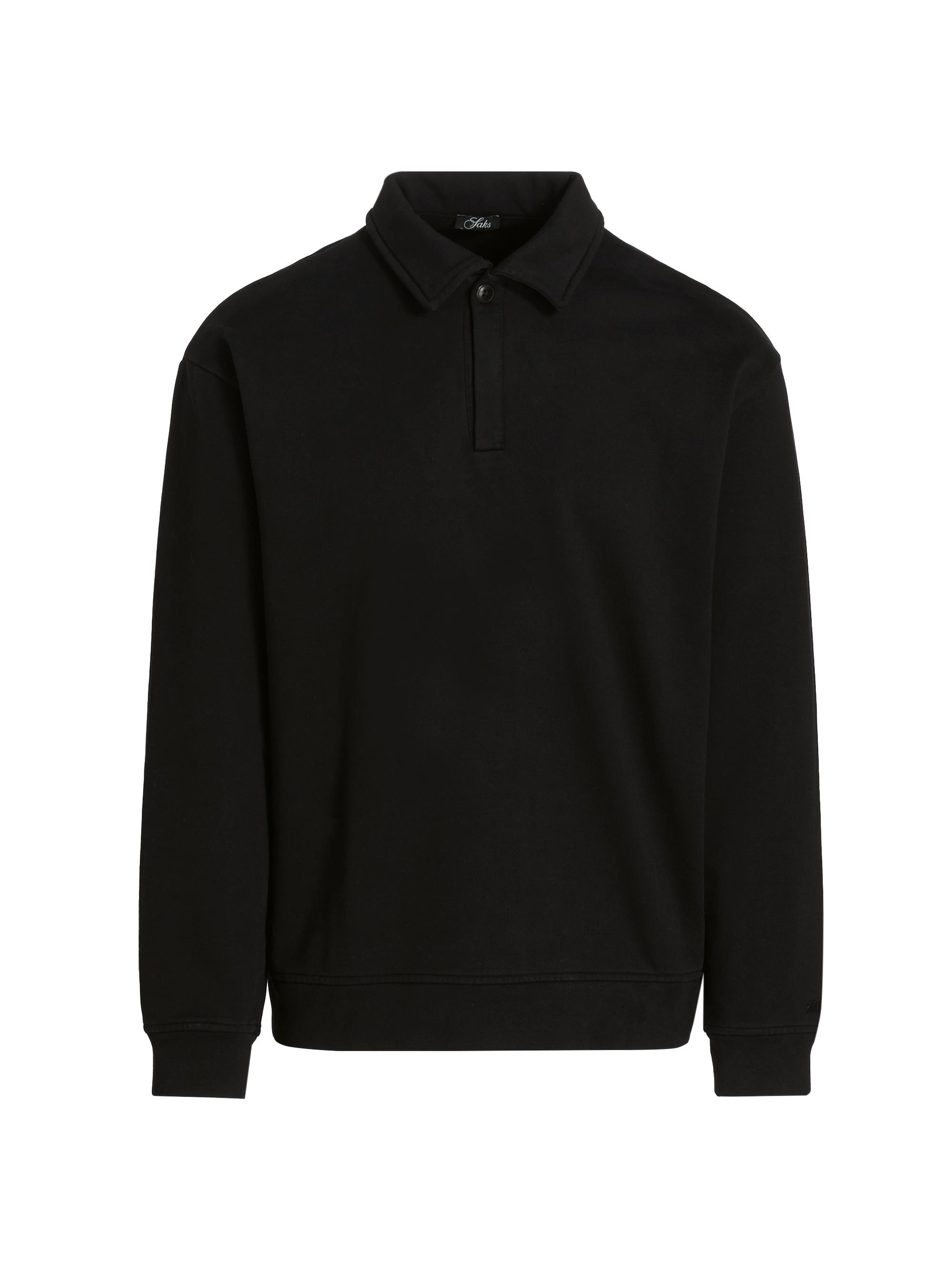 Saks Fifth Avenue Men's Foundation Johnny-Collar Fleece Polo Shirt - Black | Thumbnail 8