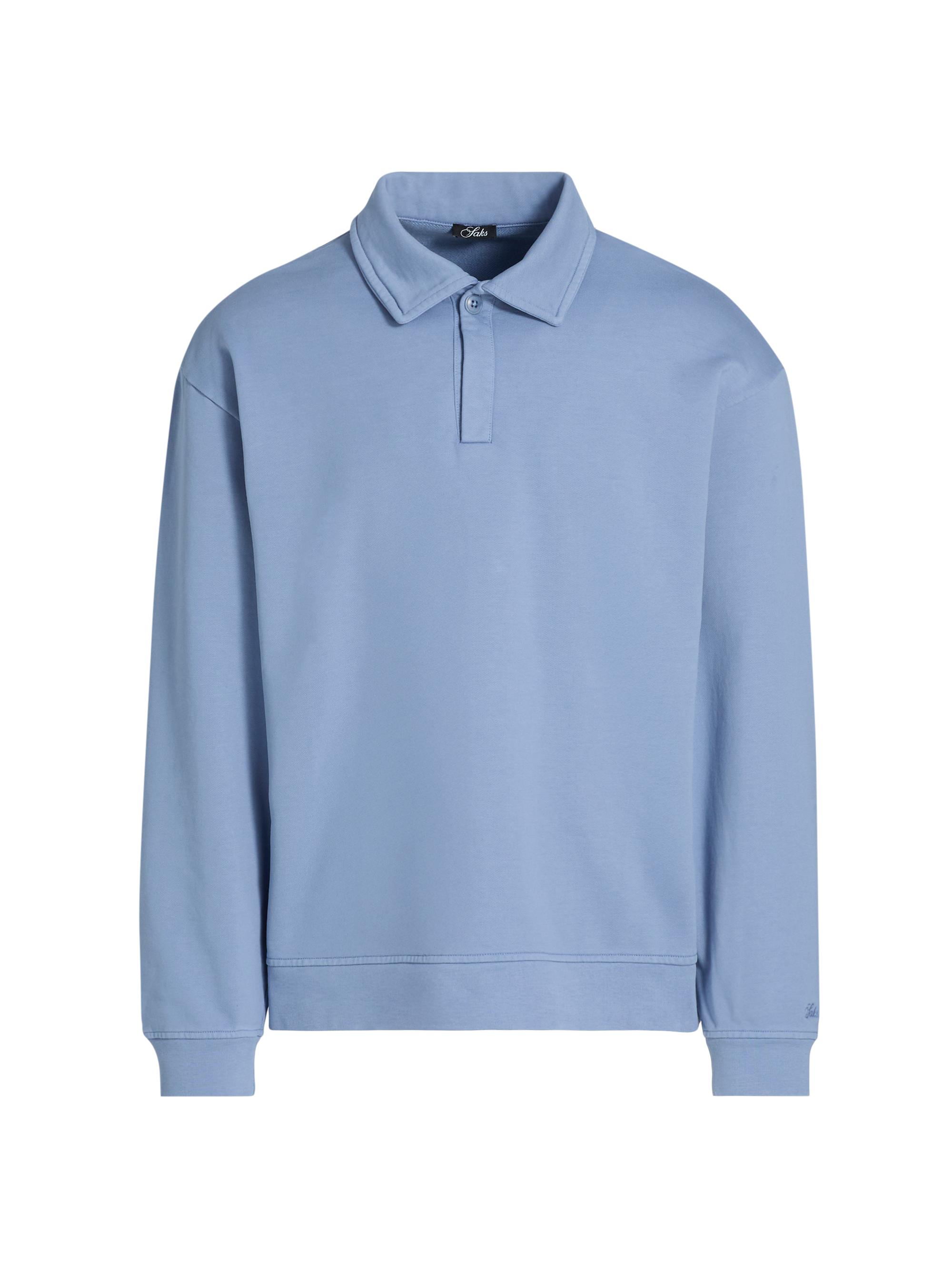 Saks Fifth Avenue Men's Foundation Johnny-Collar Fleece Polo Shirt - Mountain Bluebird
