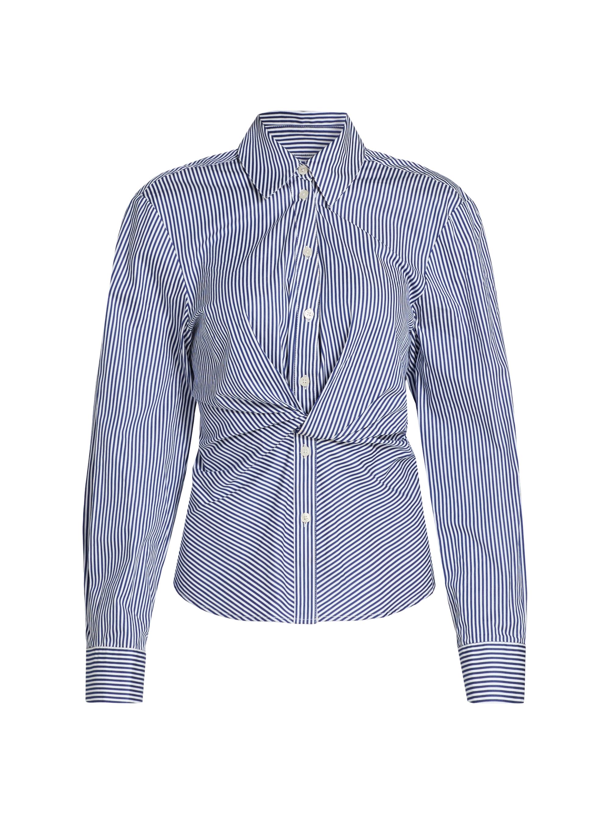 Tanya Taylor Women's Oakley Twisted Striped Cotton Top - Blue Optic White