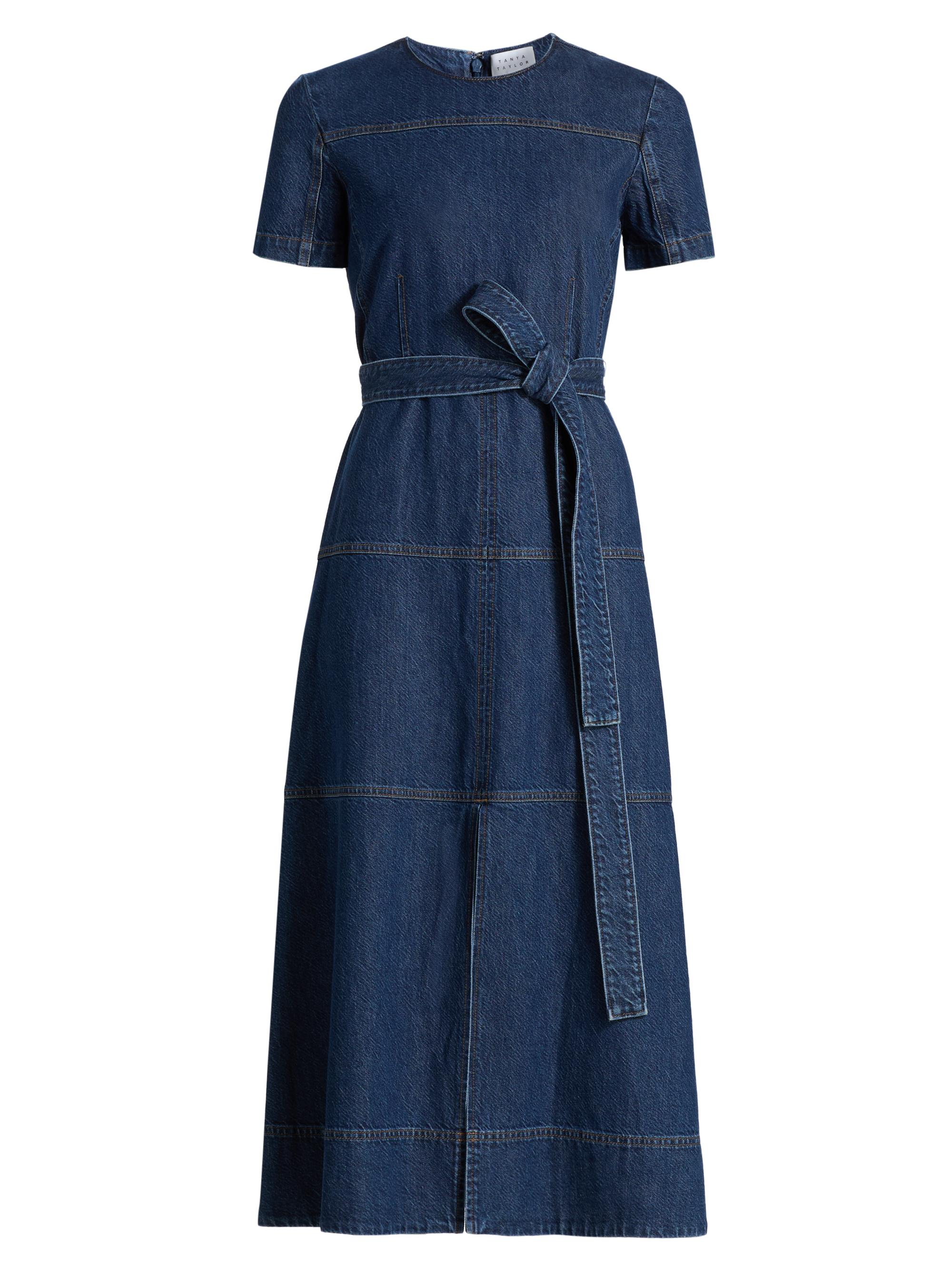 Tanya Taylor Women's Ella Tie-Waist Denim A-Line Midi-Dress - Classic Indigo Blue