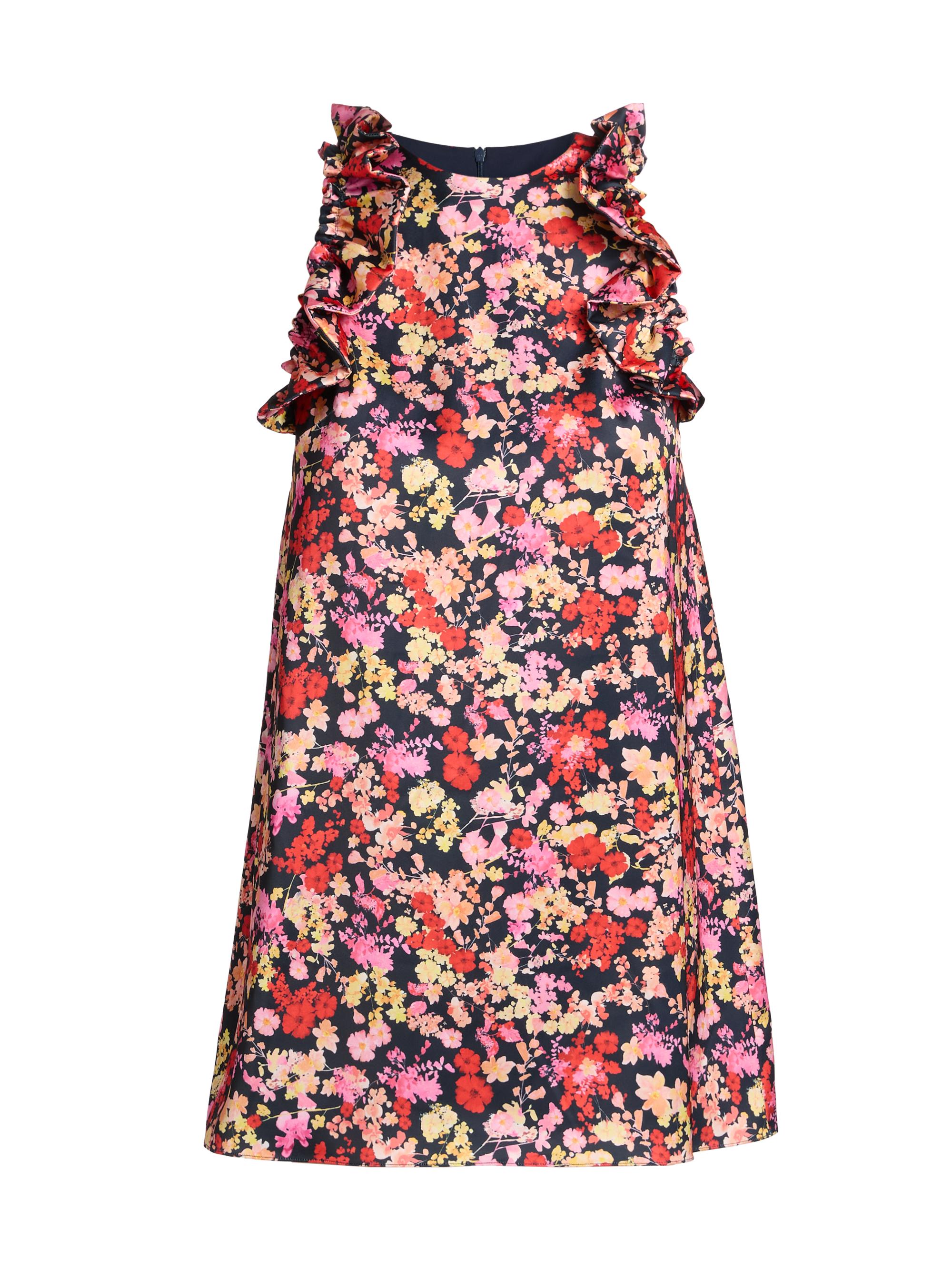 Kika Vargas Women's Keira Floral Ruffle-Trim Satin Minidress - Navy