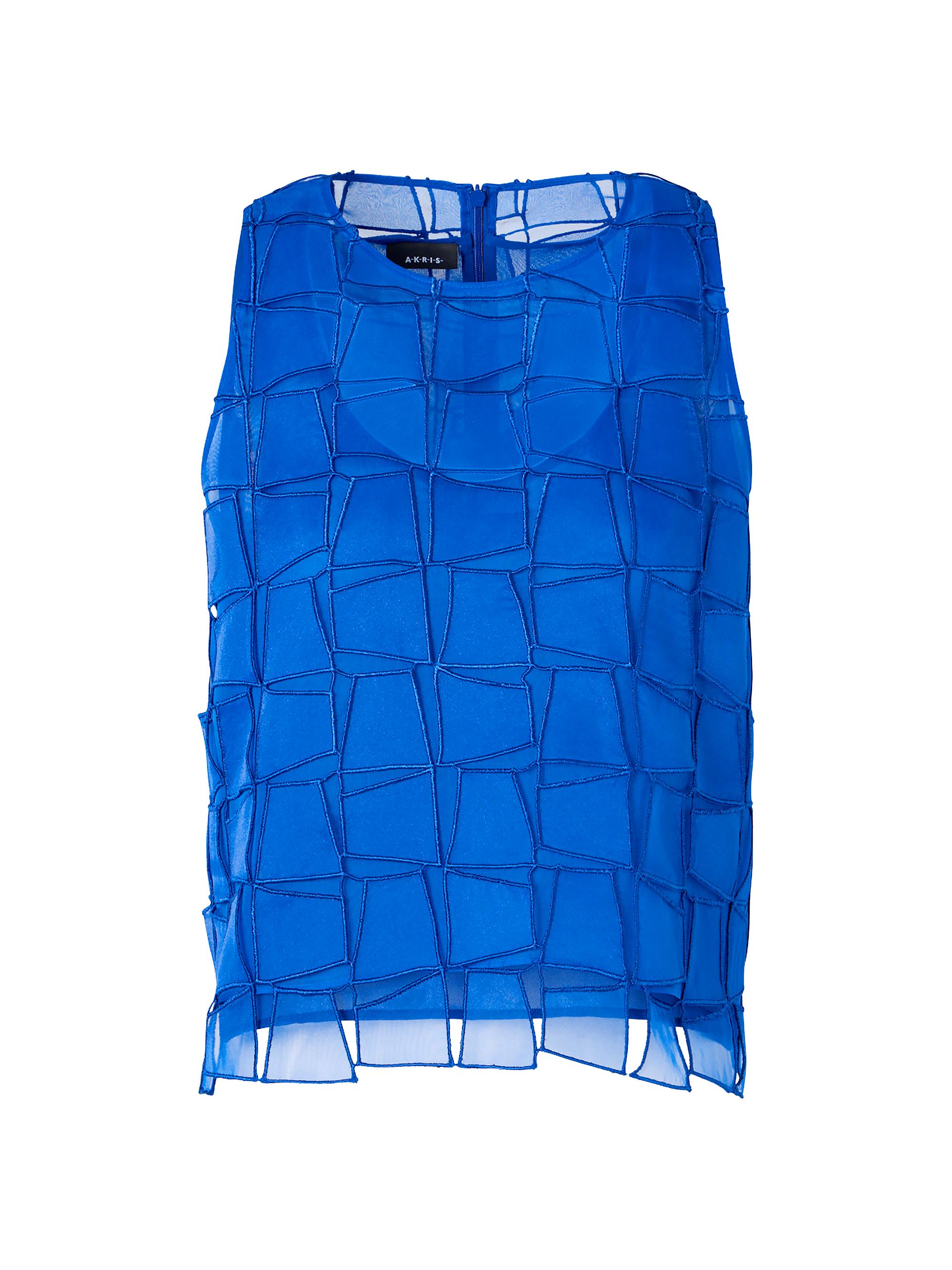 Akris Women's Organza Silk Trapazoid-Embroidered Blouse - Lapis Blue