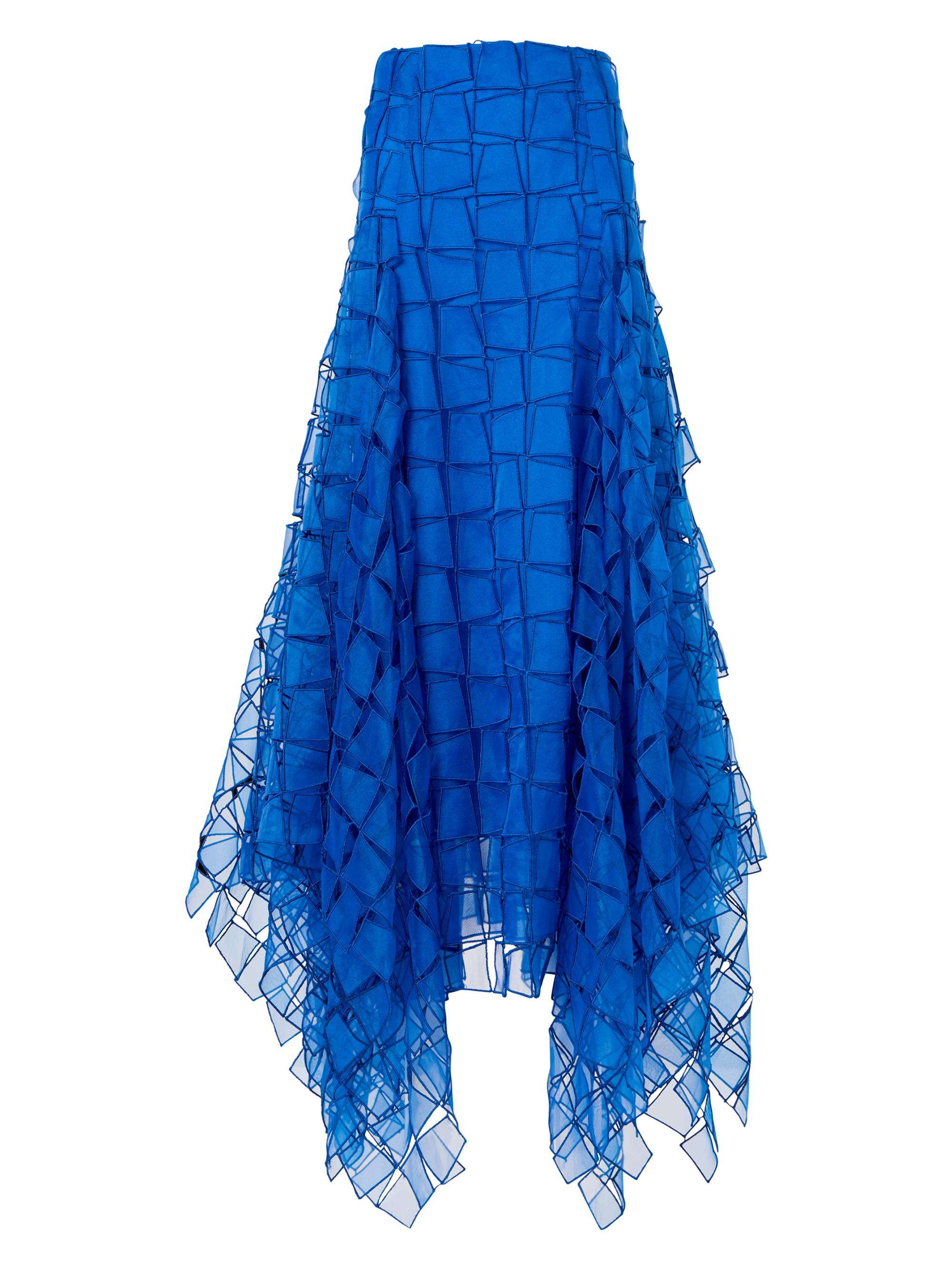 Akris Women's Organza Silk Trapazoid-Embroidered Maxi Skirt - Lapis Blue