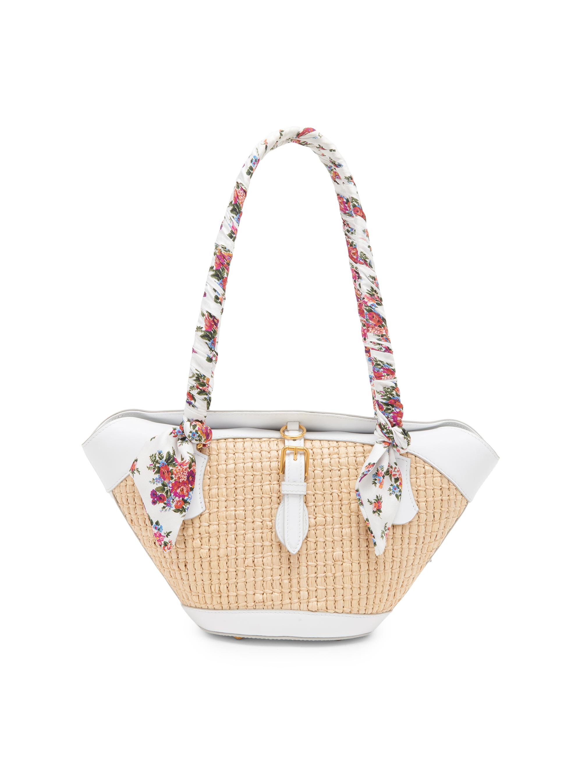 Dolce & Gabbana Women's Floral & Contrast-Trimmed Woven Raffia Shoulder Bag - Crema Bianco