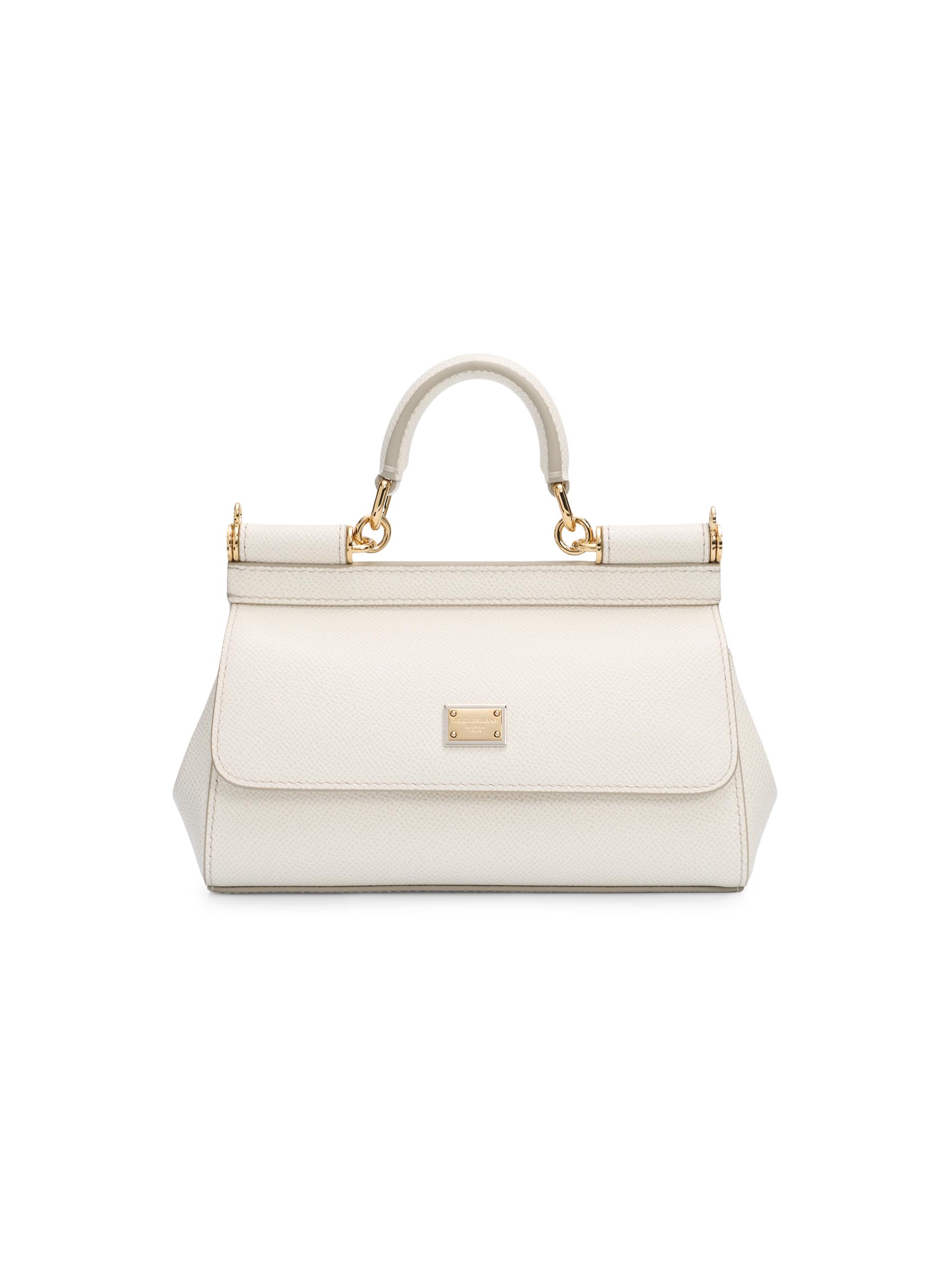 Dolce & Gabbana Women's Logo Plaque Leather Top Handle Bag - White