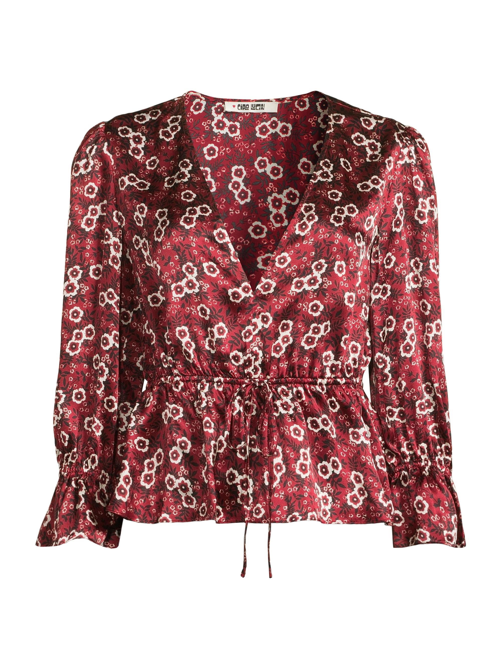 Ciao Lucia Women's Renata Floral Silk Charmeuse Top - Ruby