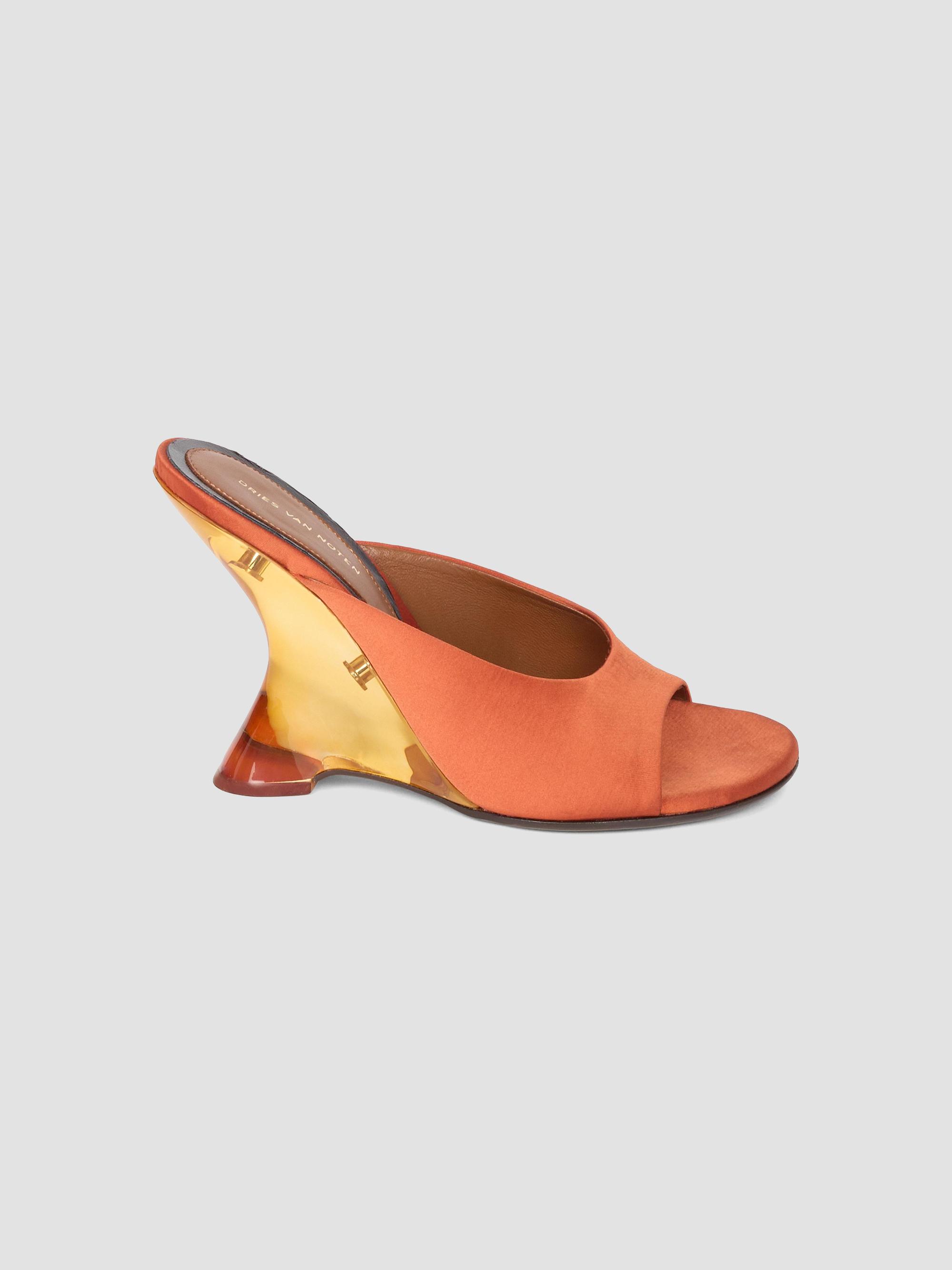 Dries Van Noten Women's 100MM Satin Wedge Mules - Rust | Thumbnail 6