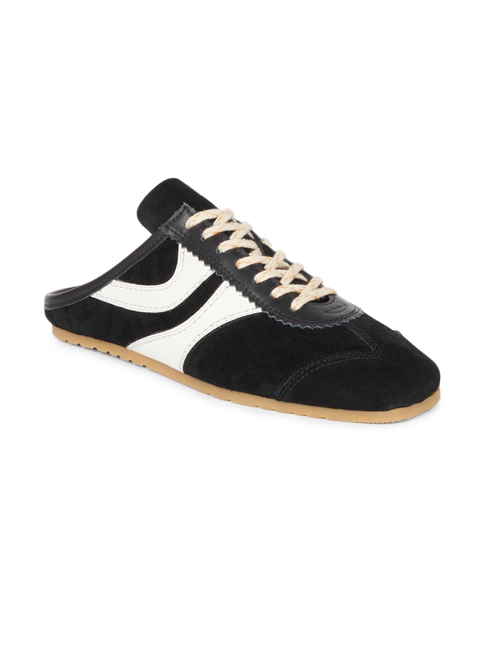 Dries Van Noten Women's Suede & Leather Sneaker Mules - Black White | Thumbnail 2