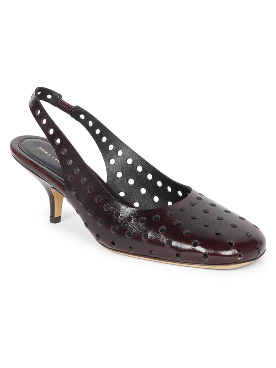 Dries Van Noten Women's 65mm Eyelet Leather Slingback Pumps In Ruby