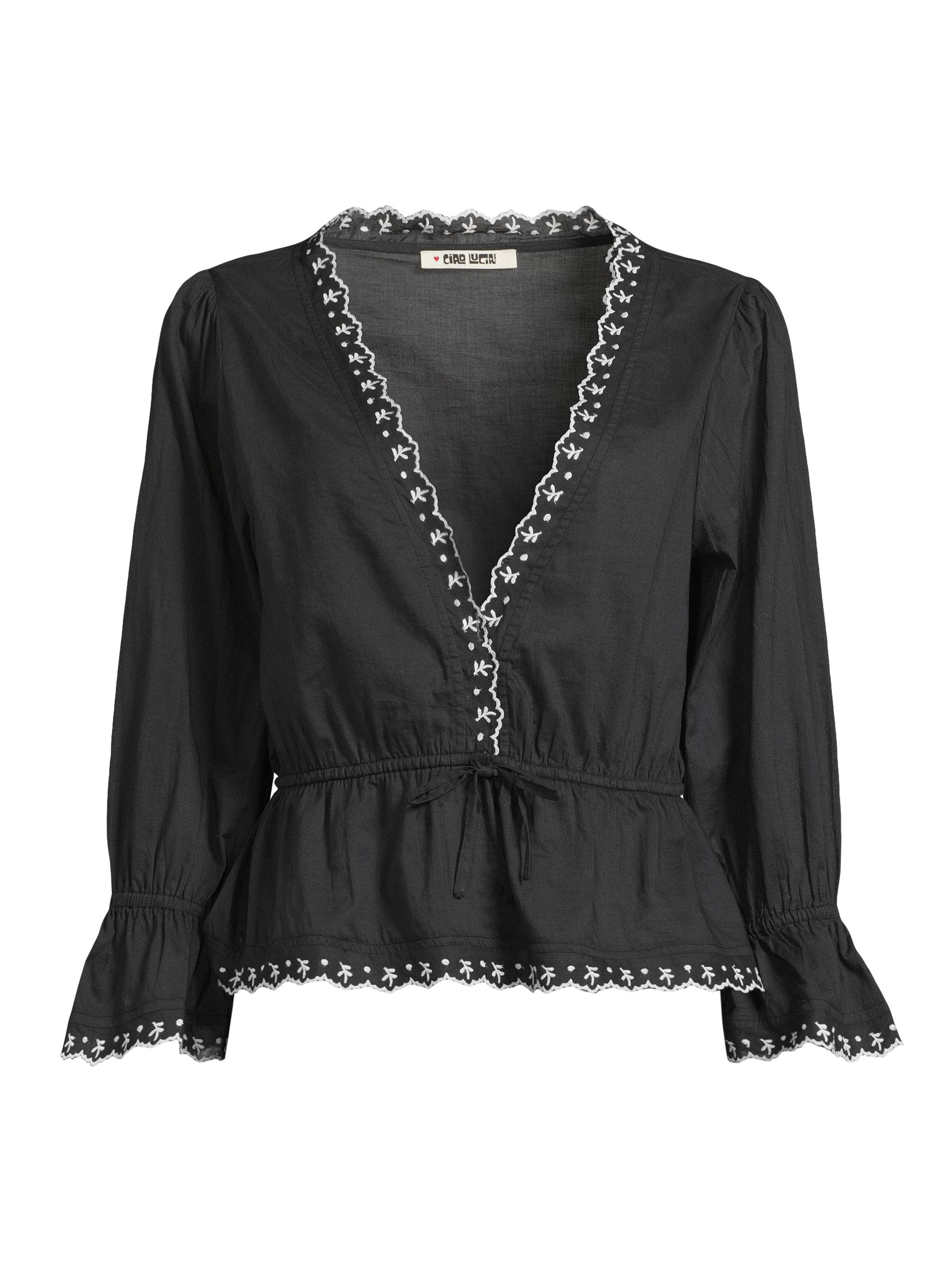 Ciao Lucia Women's Renata Embroidered Cotton Voile Top - Black