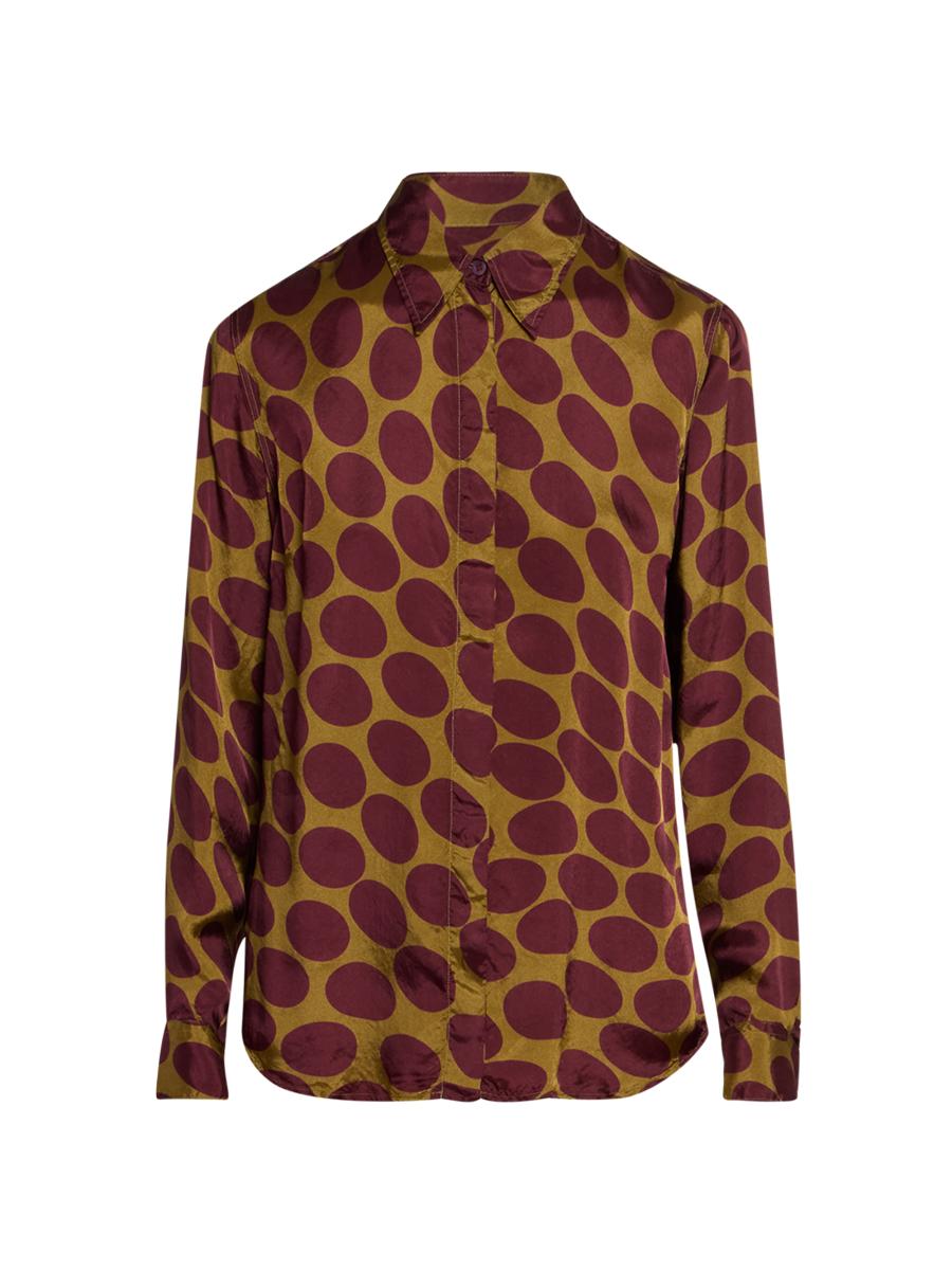 Dries Van Noten Women's Chowy Fountain Of Eggs Fitted Button-front Shirt In Green
