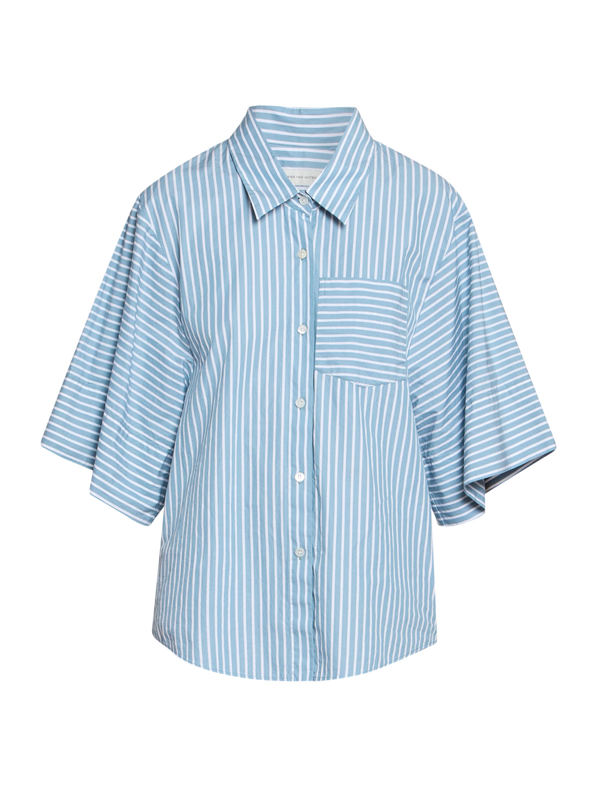 Dries Van Noten Women's Clea Striped Cotton Poplin Shirt - Aqua